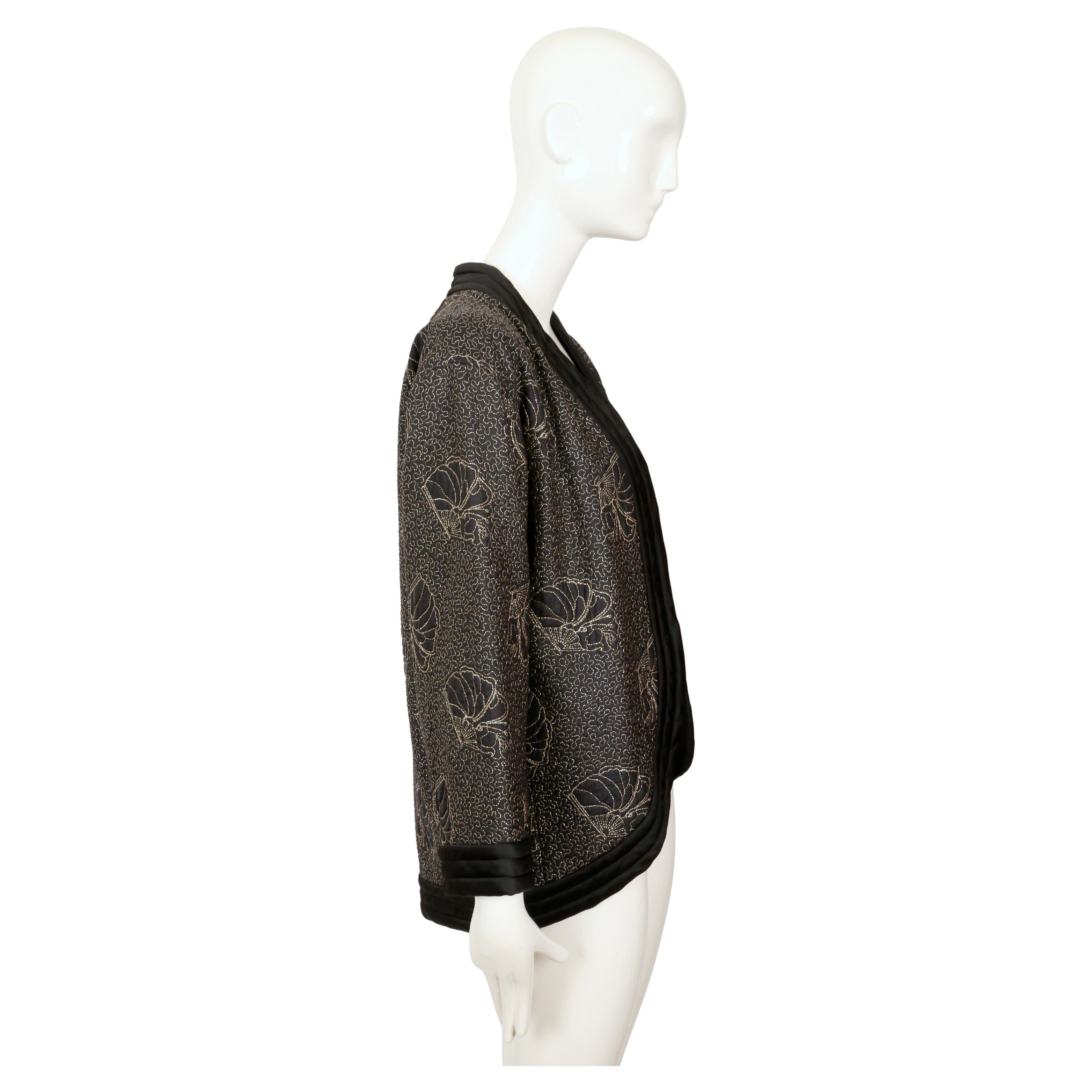 1979 YVES SAINT LAURENT black satin kimono jacket with gold seashell embroidery For Sale 1