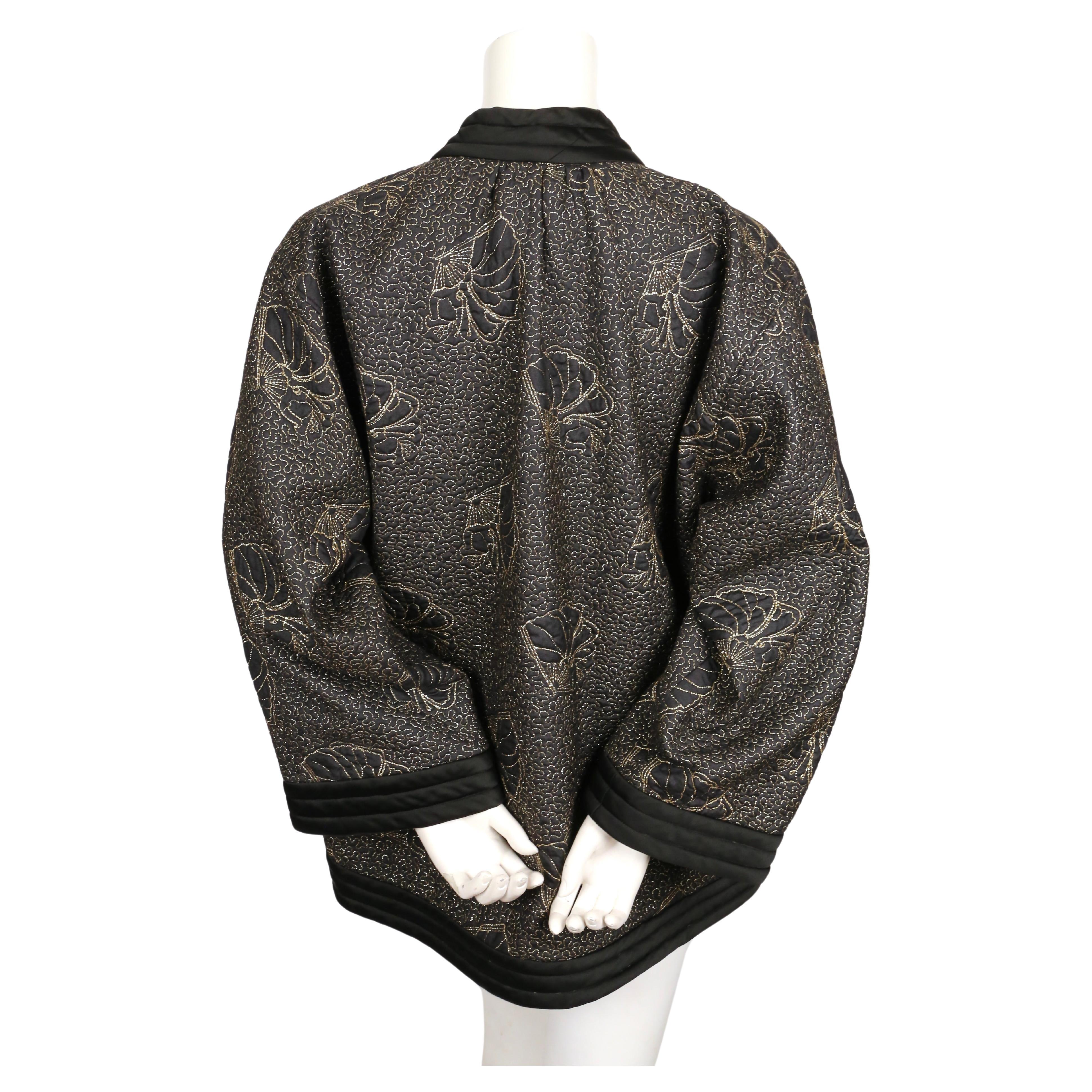 1979 YVES SAINT LAURENT black satin kimono jacket with gold seashell embroidery For Sale 3