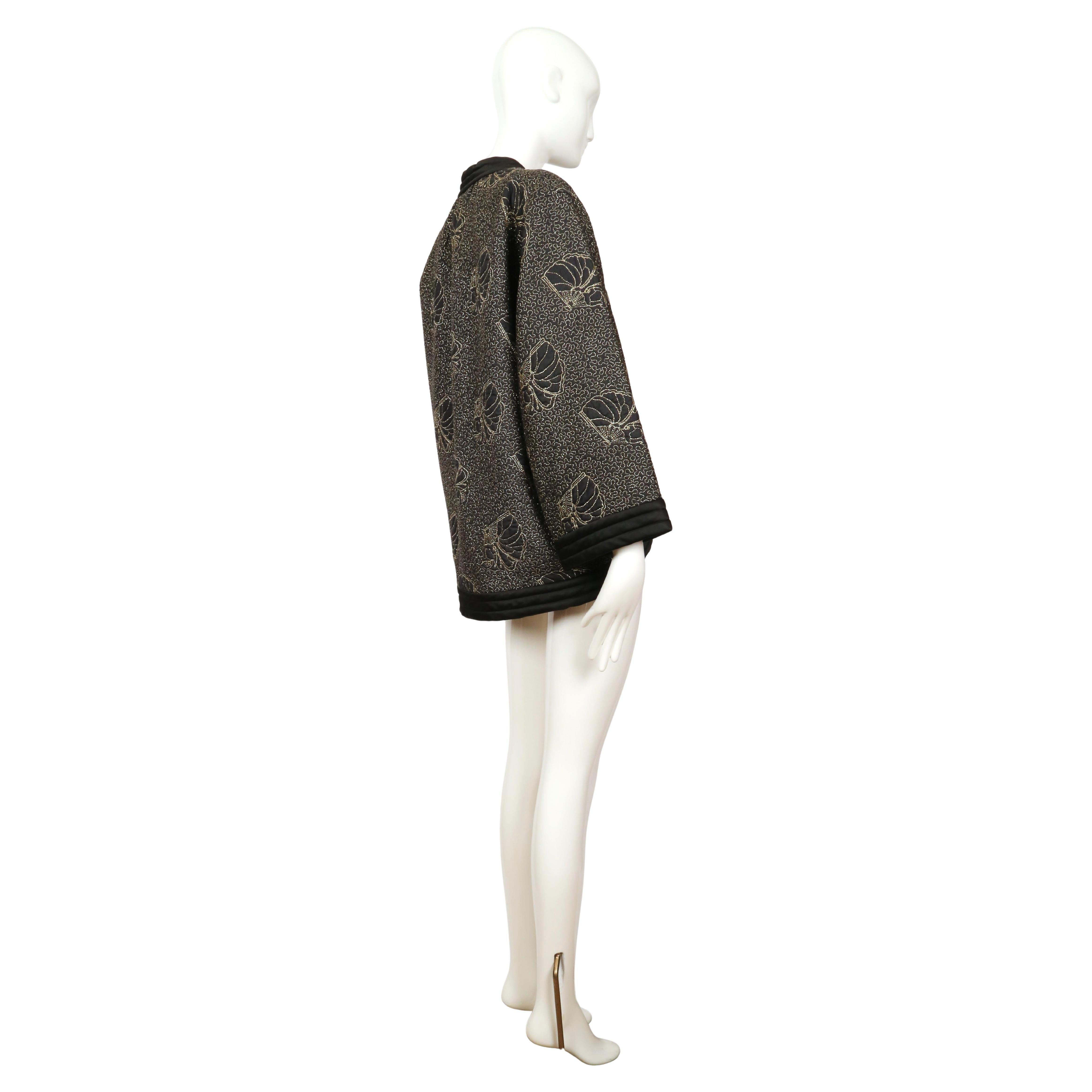 1979 YVES SAINT LAURENT black satin kimono jacket with gold seashell embroidery For Sale 2