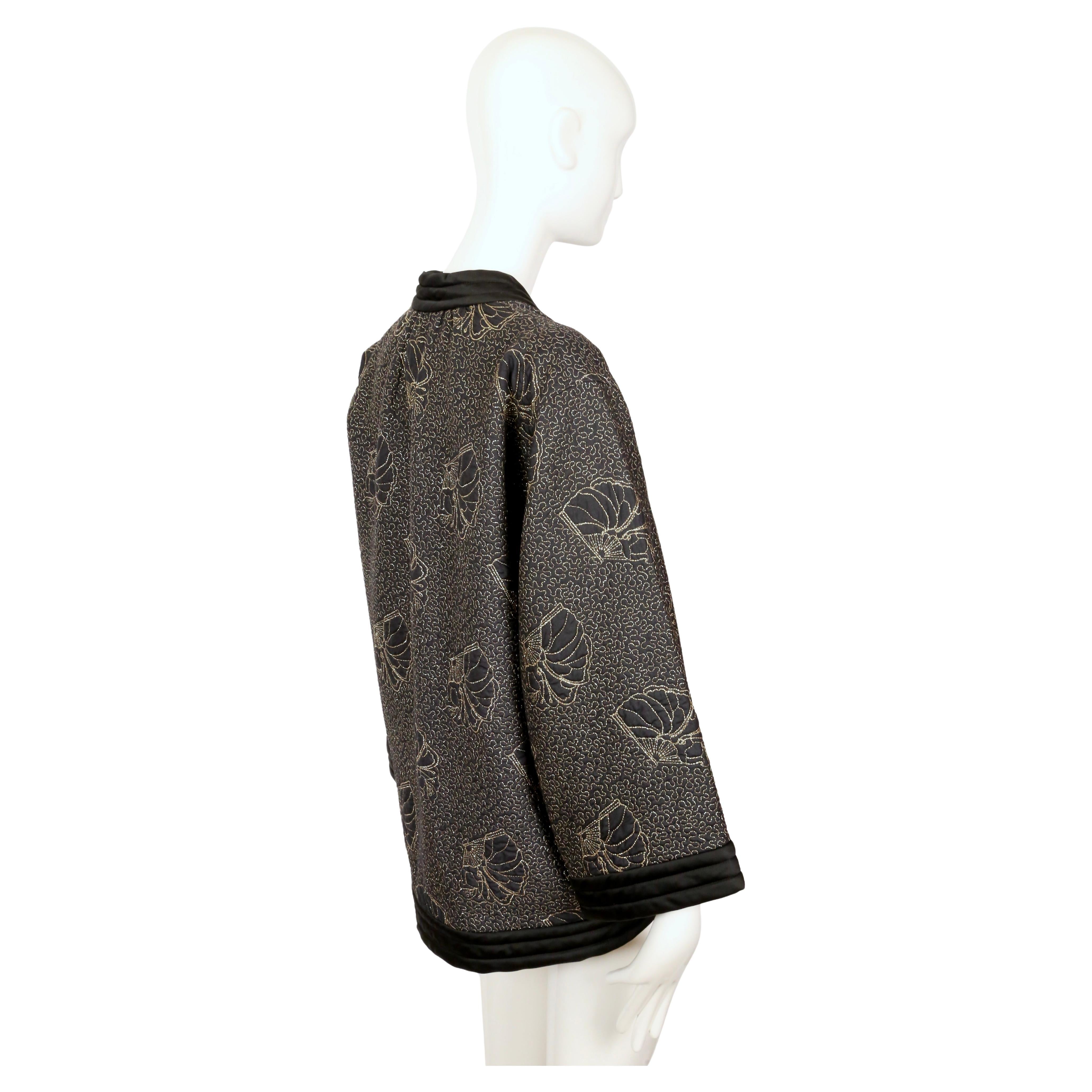 1979 YVES SAINT LAURENT black satin kimono jacket with gold seashell embroidery For Sale 3