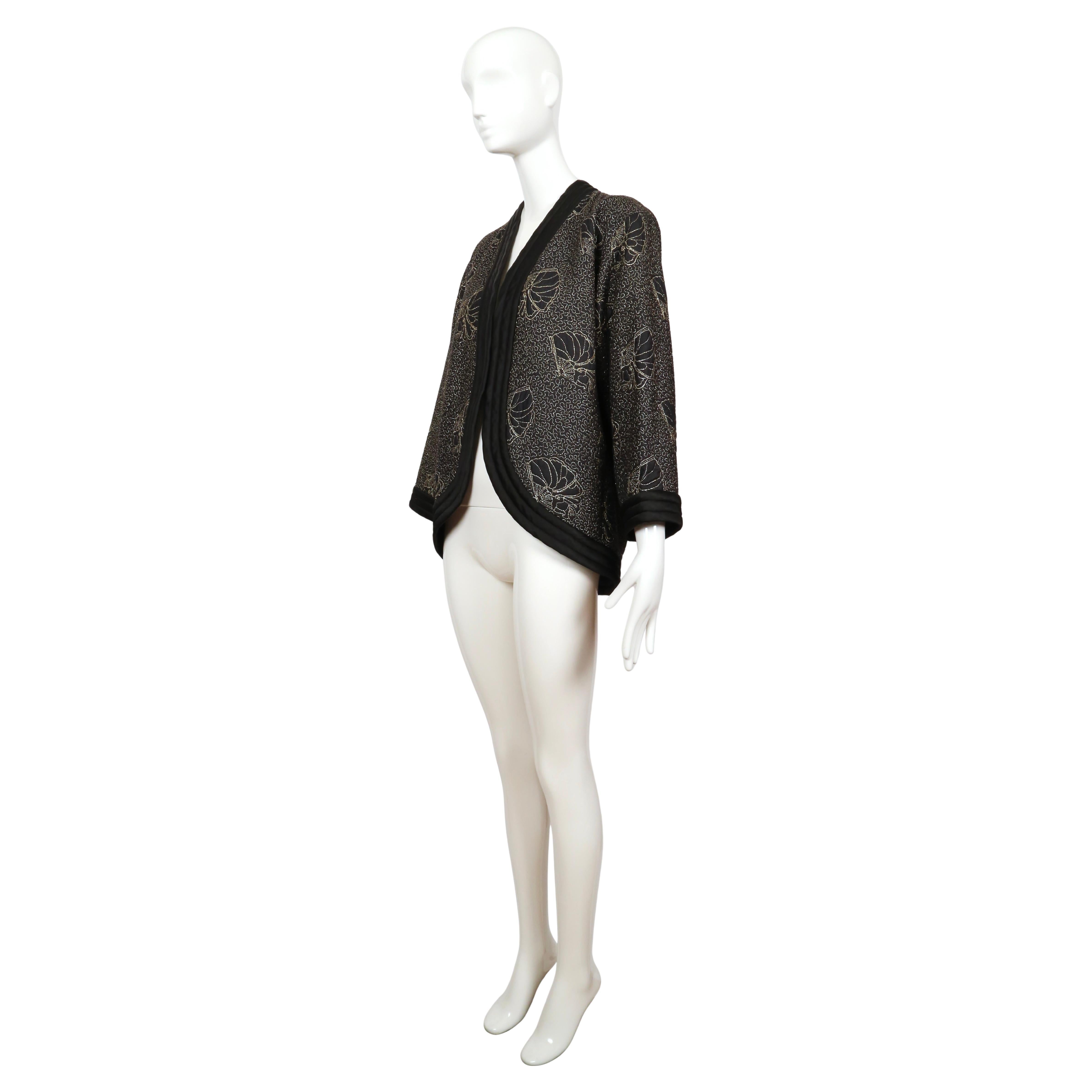 1979 YVES SAINT LAURENT black satin kimono jacket with gold seashell embroidery For Sale 4