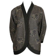1979 YVES SAINT LAURENT black satin kimono jacket with gold seashell embroidery