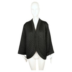 1979 YVES SAINT LAURENT black satin RUNWAT kimono jacket with burgundy lining