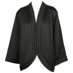 1979 YVES SAINT LAURENT black satin RUNWAT kimono jacket with burgundy lining