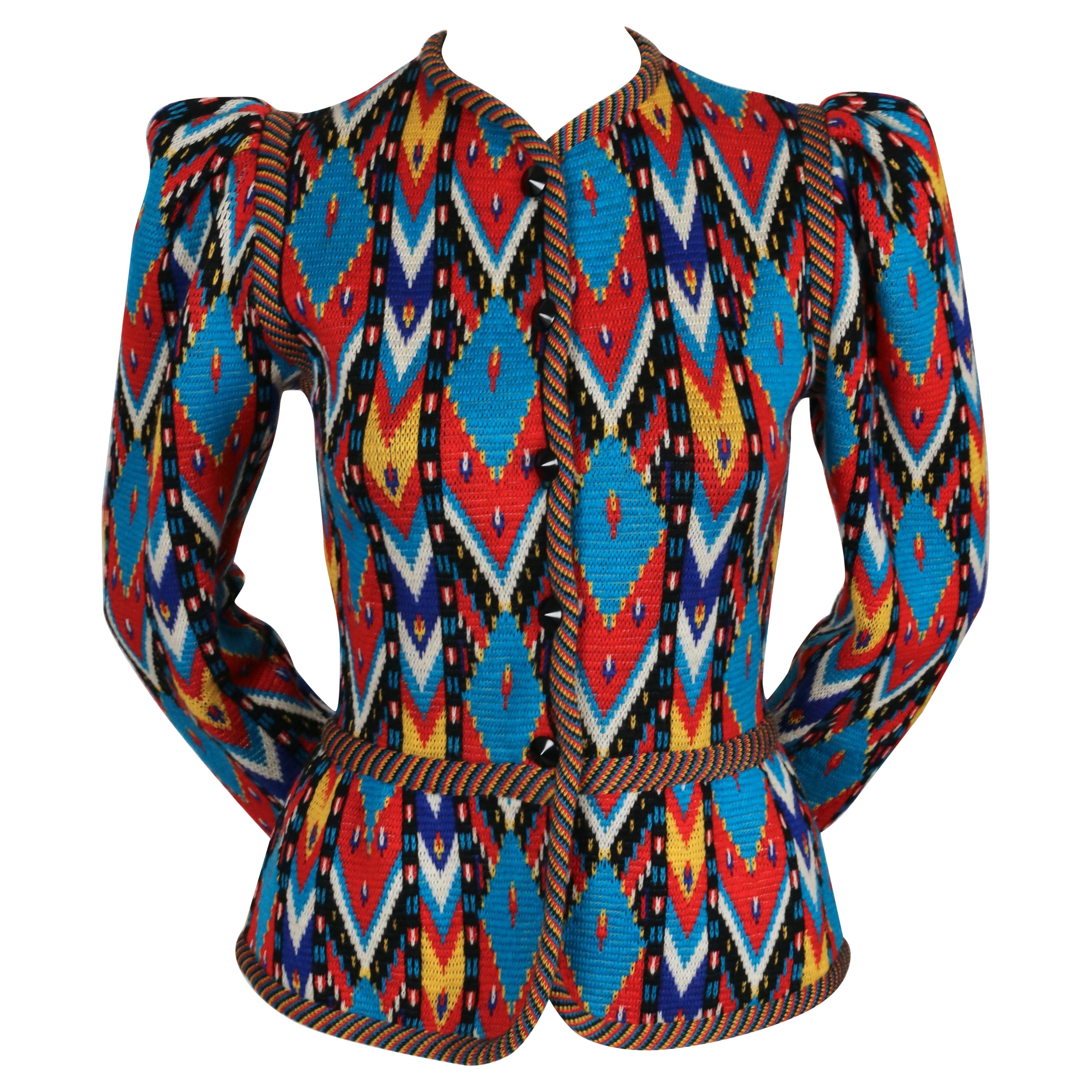 1979 YVES SAINT LAURENT bright Ikat cardigan sweater