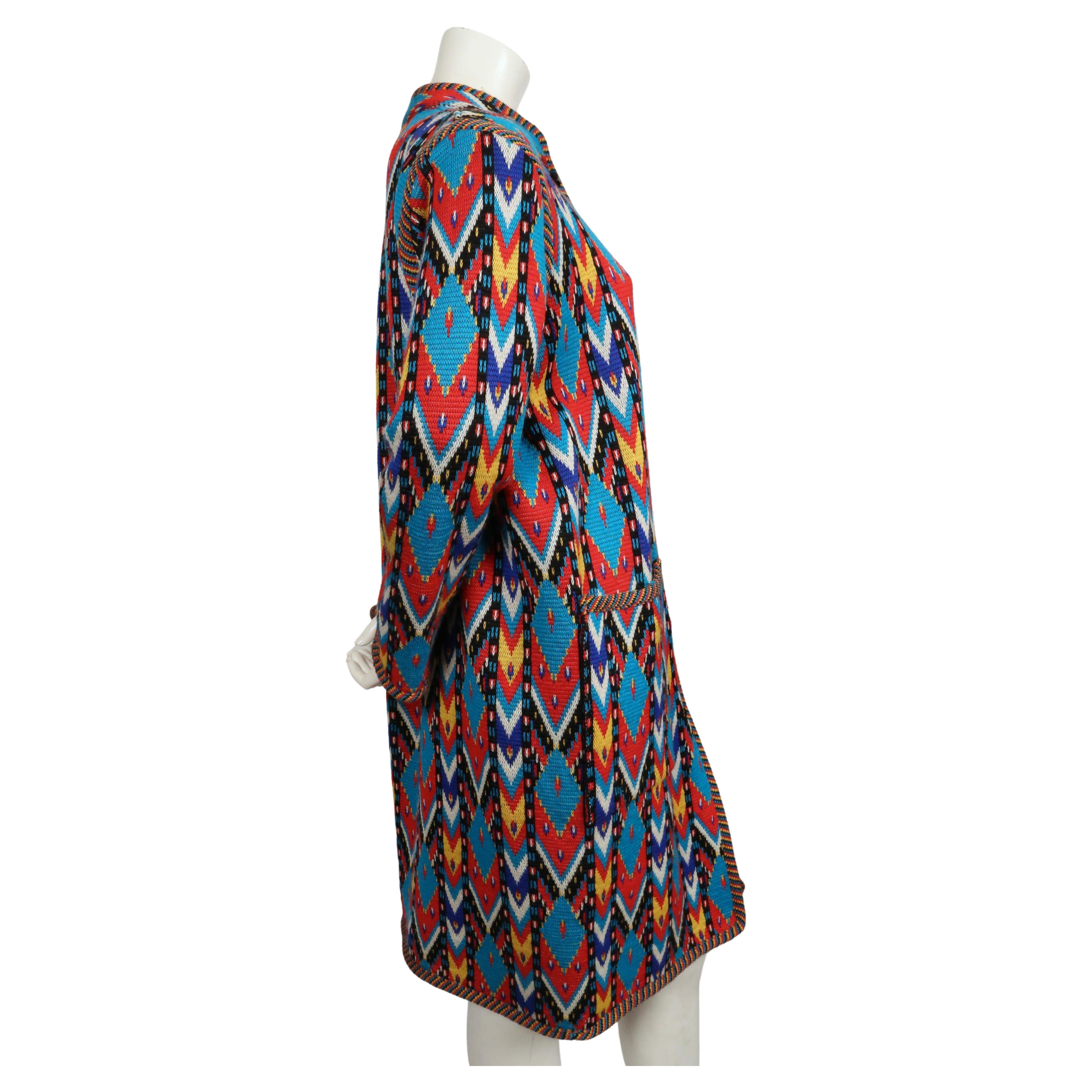 Black 1980 YVES SAINT LAURENT bright Ikat sweater coat For Sale