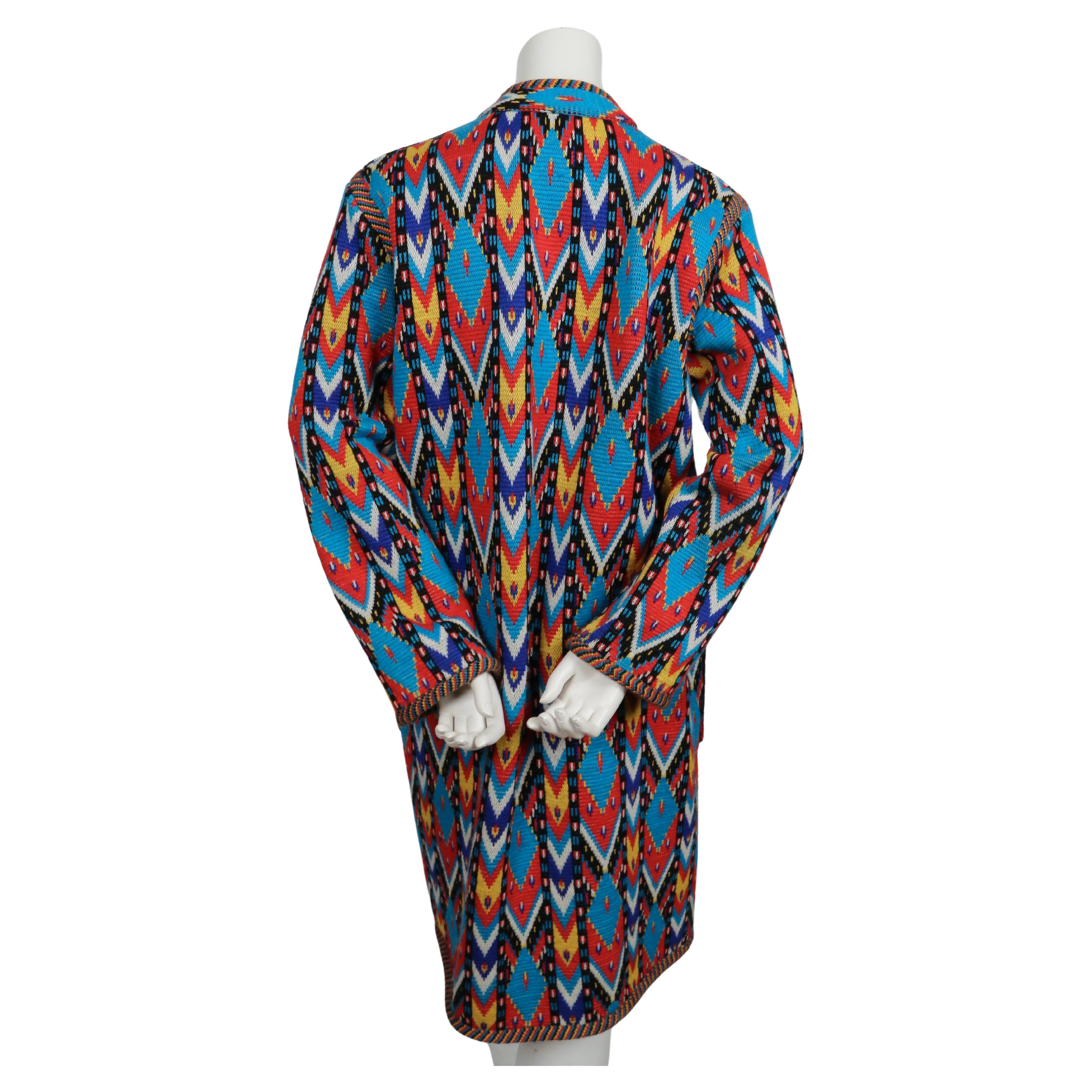 1980 YVES SAINT LAURENT bright Ikat sweater coat For Sale 1