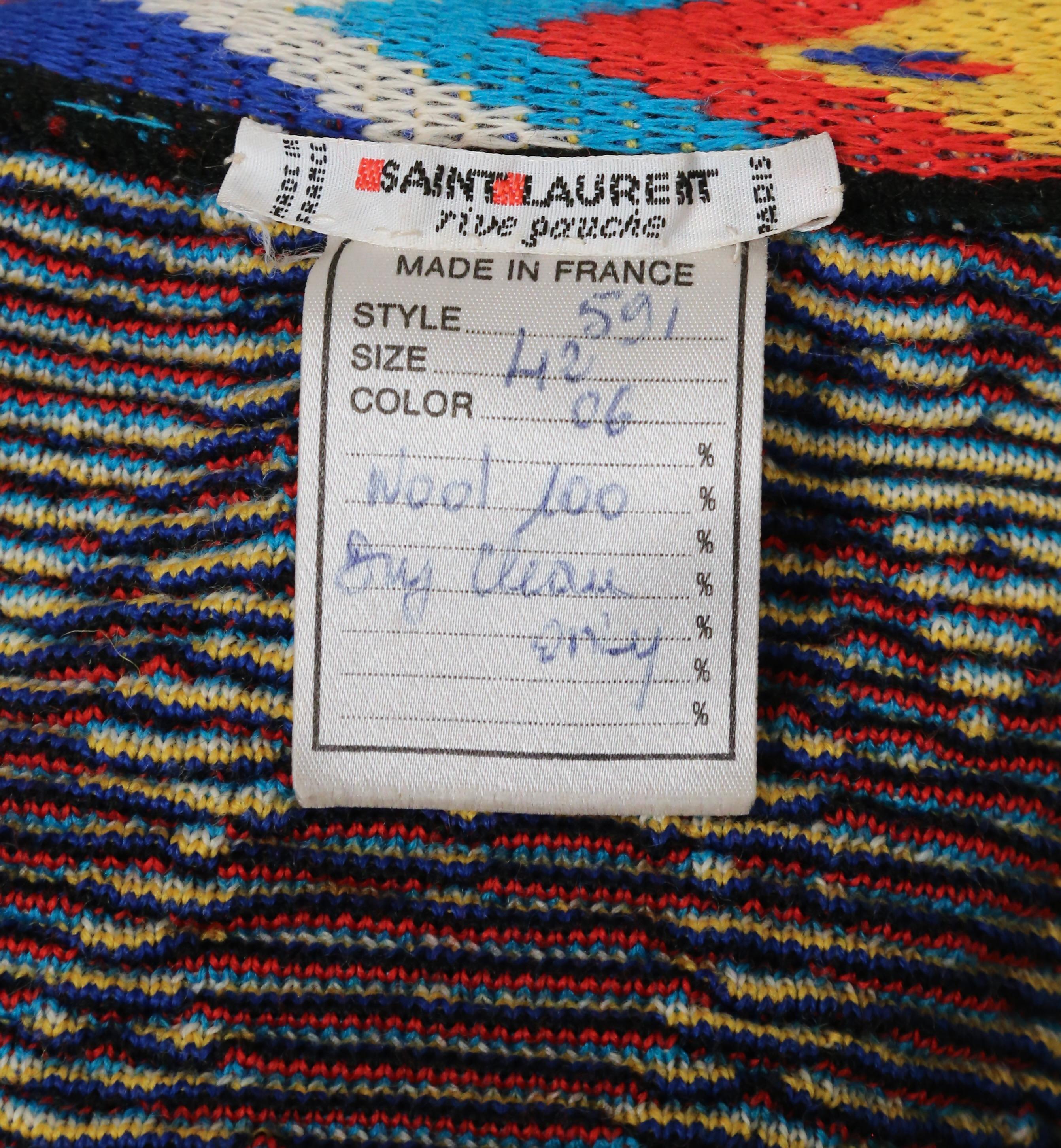 1980 YVES SAINT LAURENT bright Ikat sweater coat For Sale 2