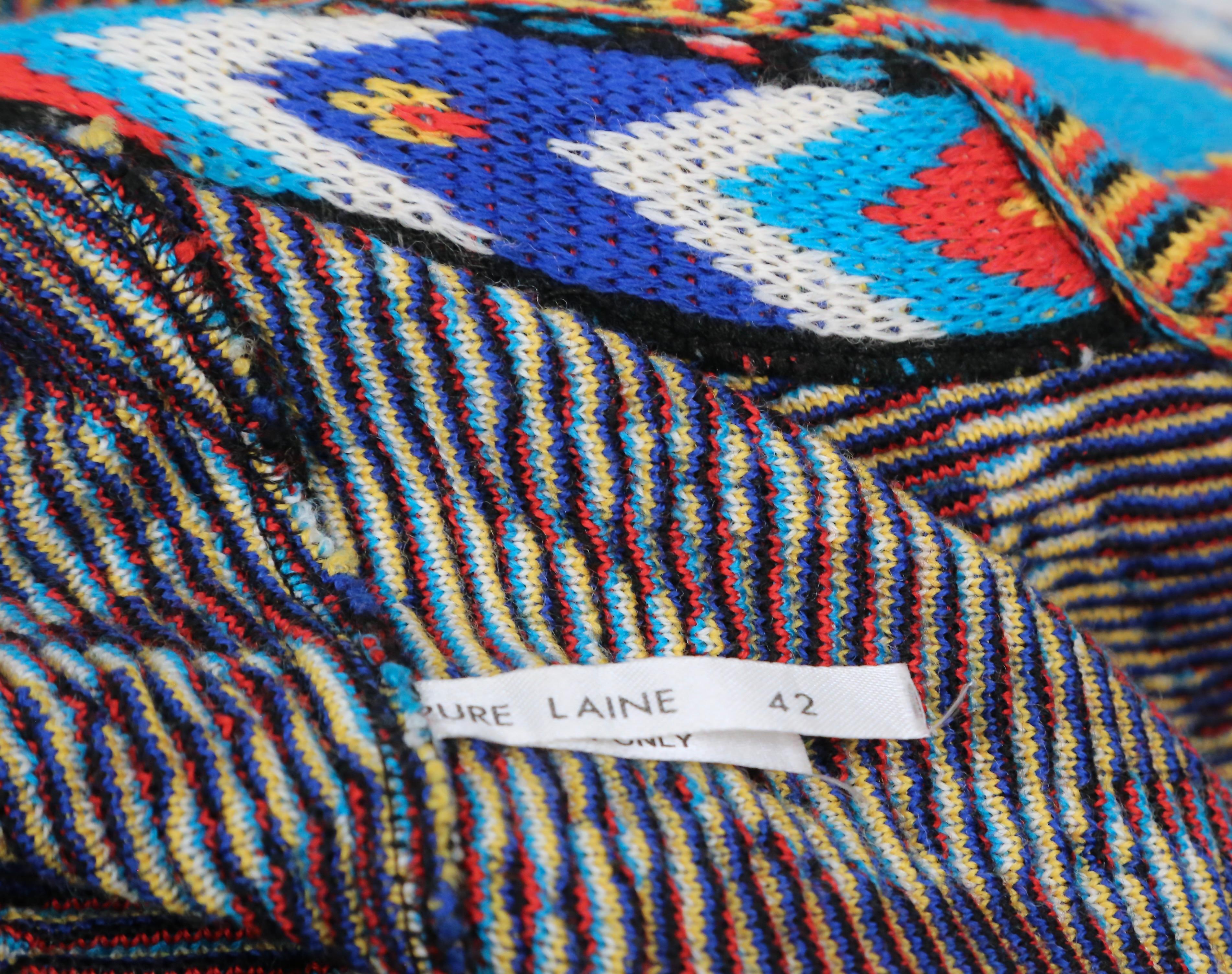 1980 YVES SAINT LAURENT bright Ikat sweater coat For Sale 3