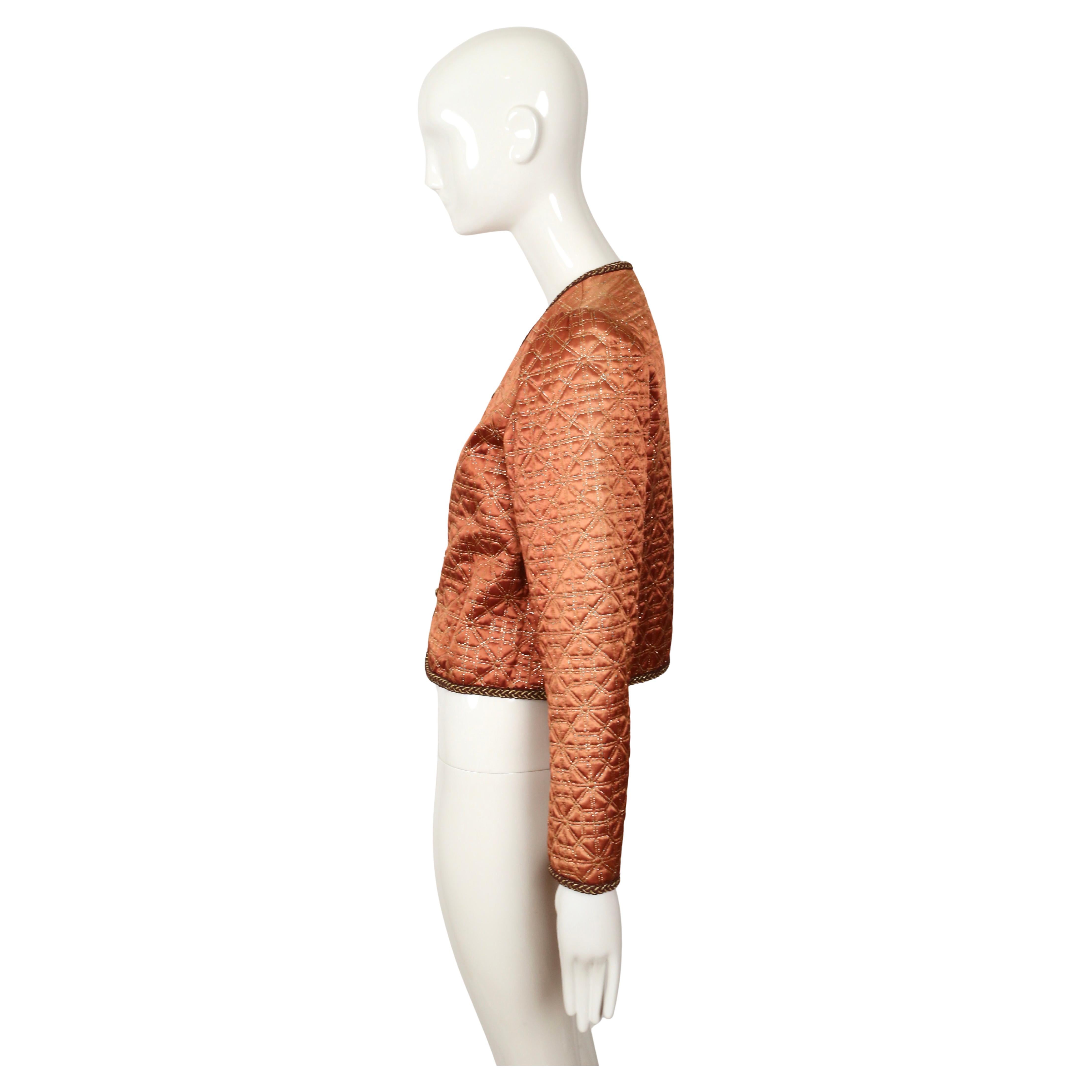 Orange 1979 YVES SAINT LAURENT copper matelasse quilted runway jacket For Sale