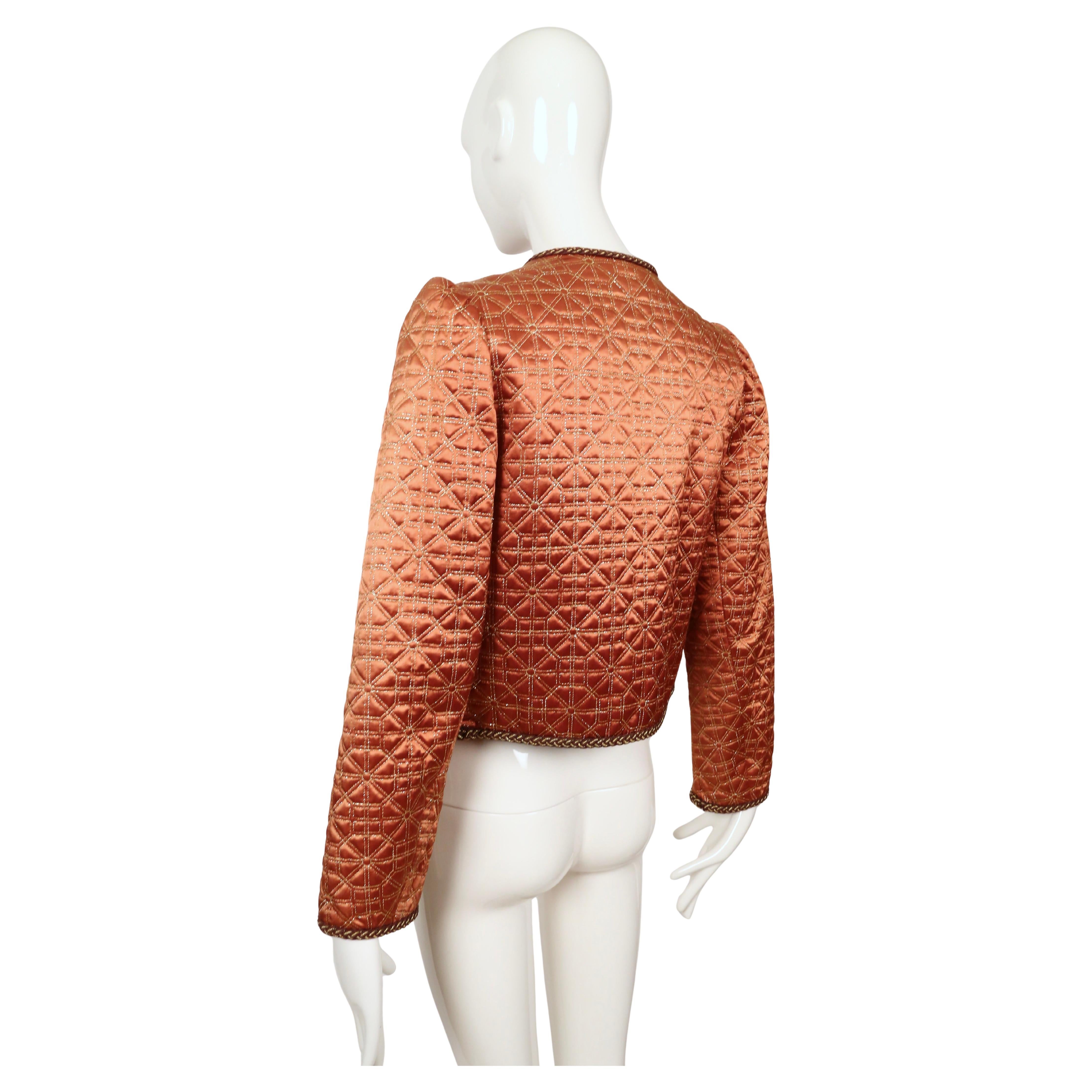 1979 YVES SAINT LAURENT copper matelasse quilted runway jacket In Good Condition For Sale In San Fransisco, CA