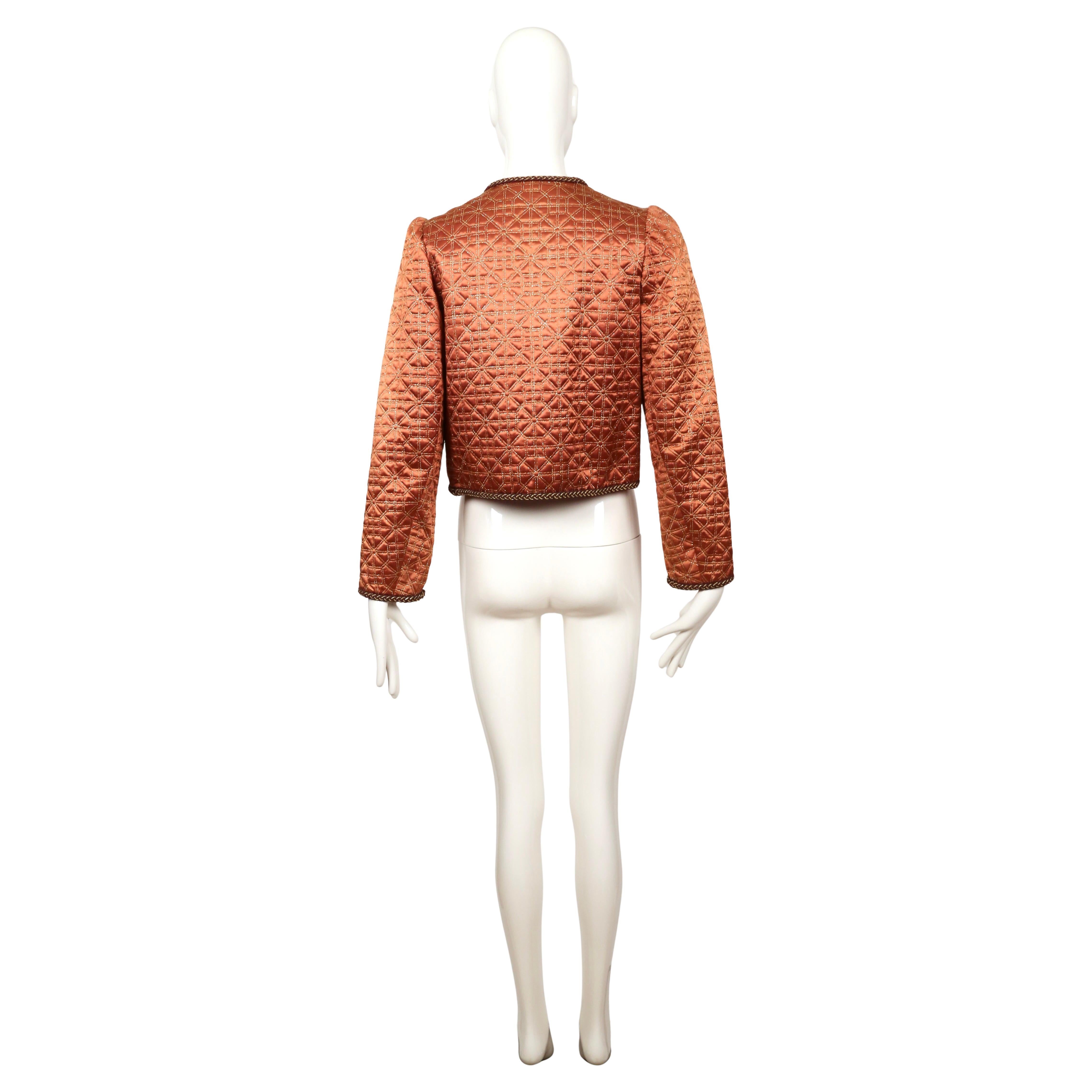 Women's or Men's 1979 YVES SAINT LAURENT copper matelasse quilted runway jacket For Sale