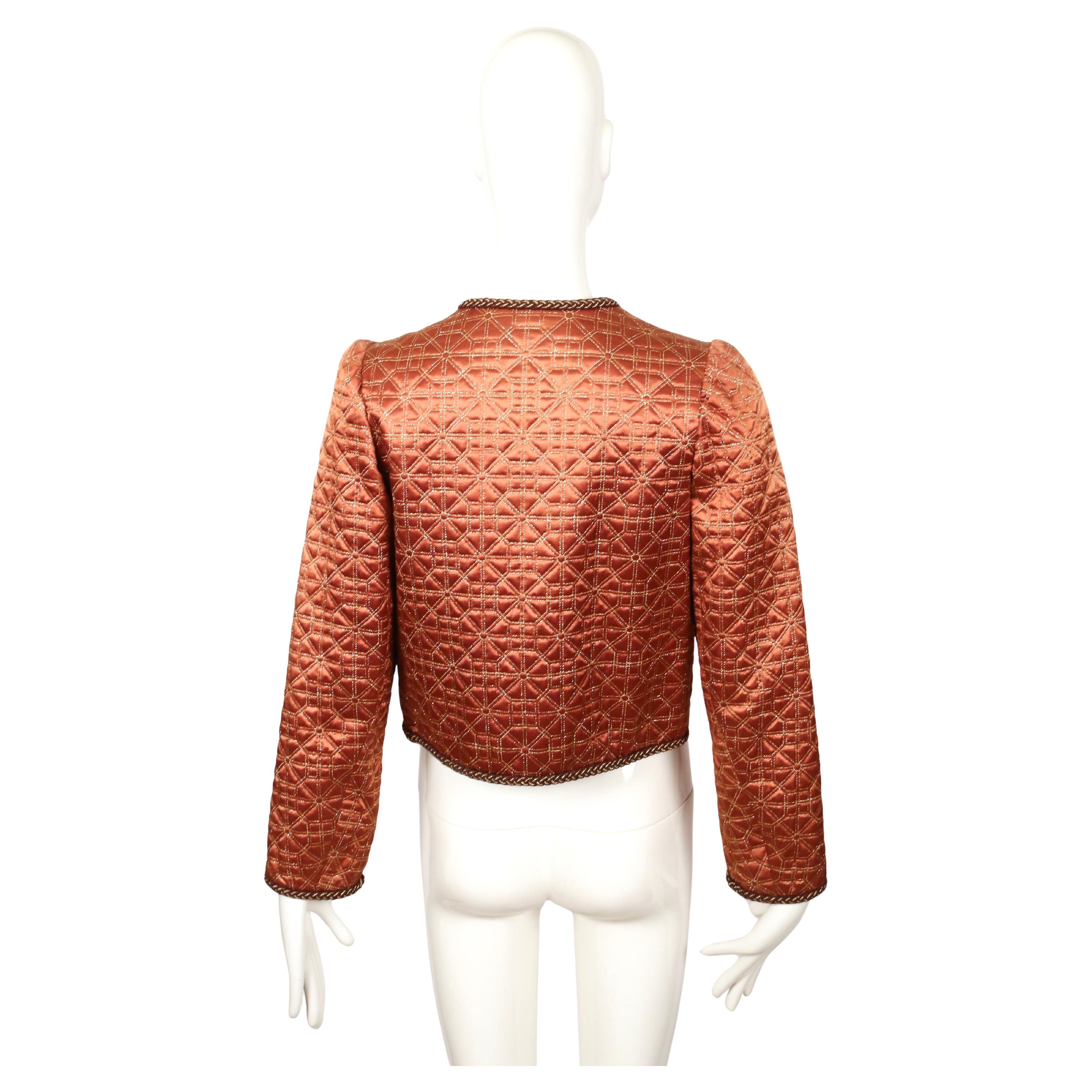 1979 YVES SAINT LAURENT copper matelasse quilted runway jacket For Sale 1