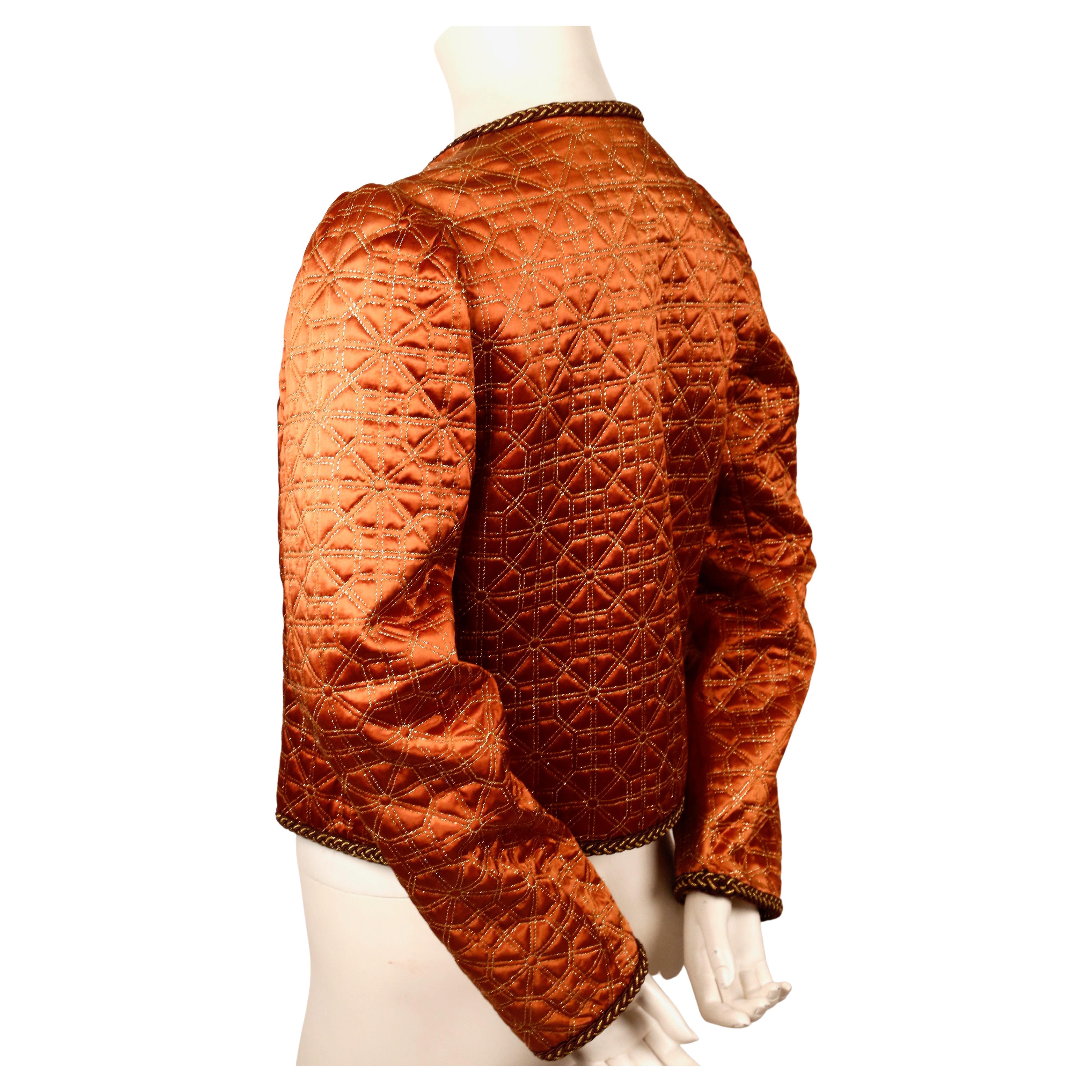 1979 YVES SAINT LAURENT copper silk matelasse quilted runway jacket In Good Condition For Sale In San Fransisco, CA