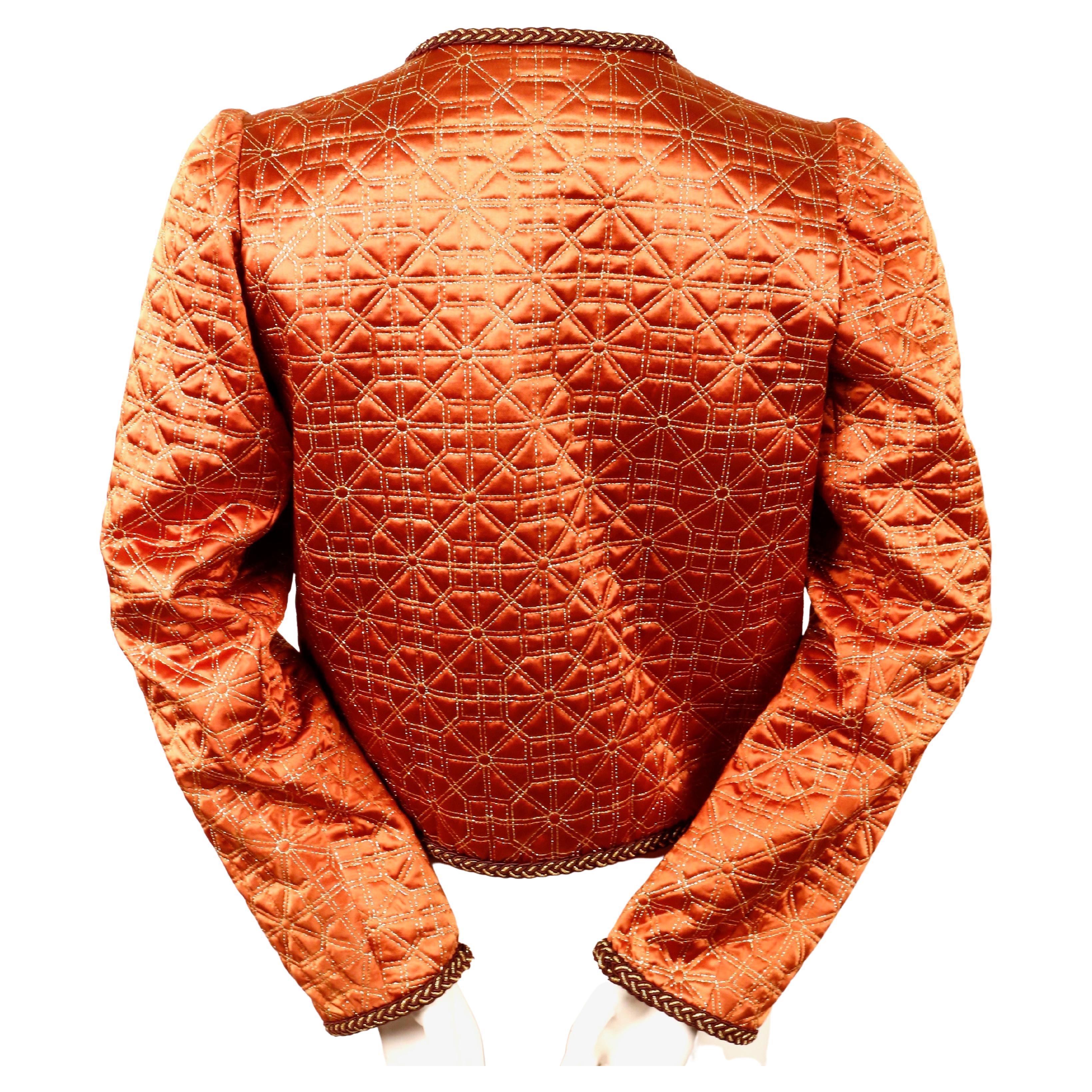 Women's or Men's 1979 YVES SAINT LAURENT copper silk matelasse quilted runway jacket For Sale