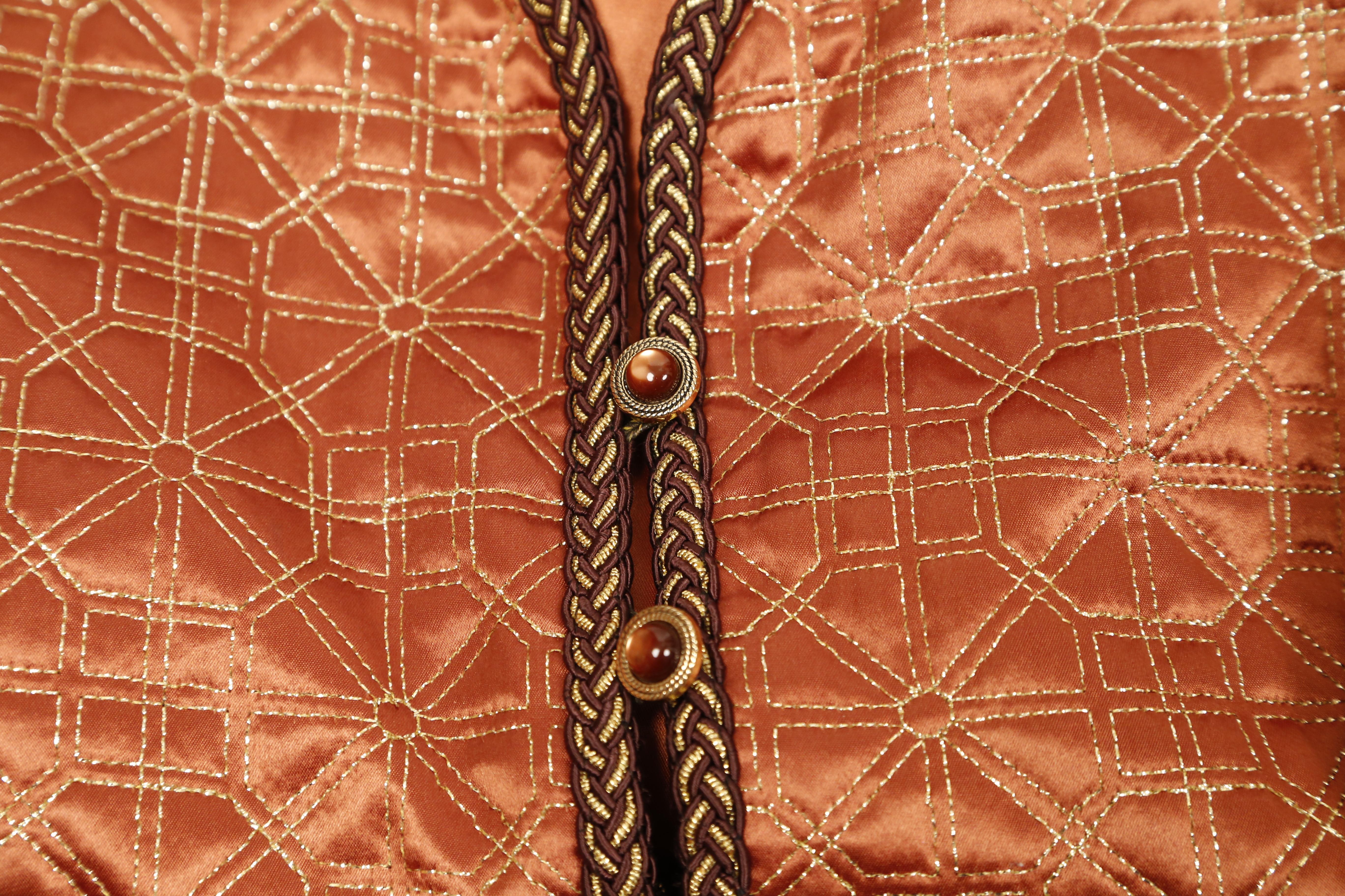 1979 YVES SAINT LAURENT copper silk matelasse quilted runway jacket For Sale 1