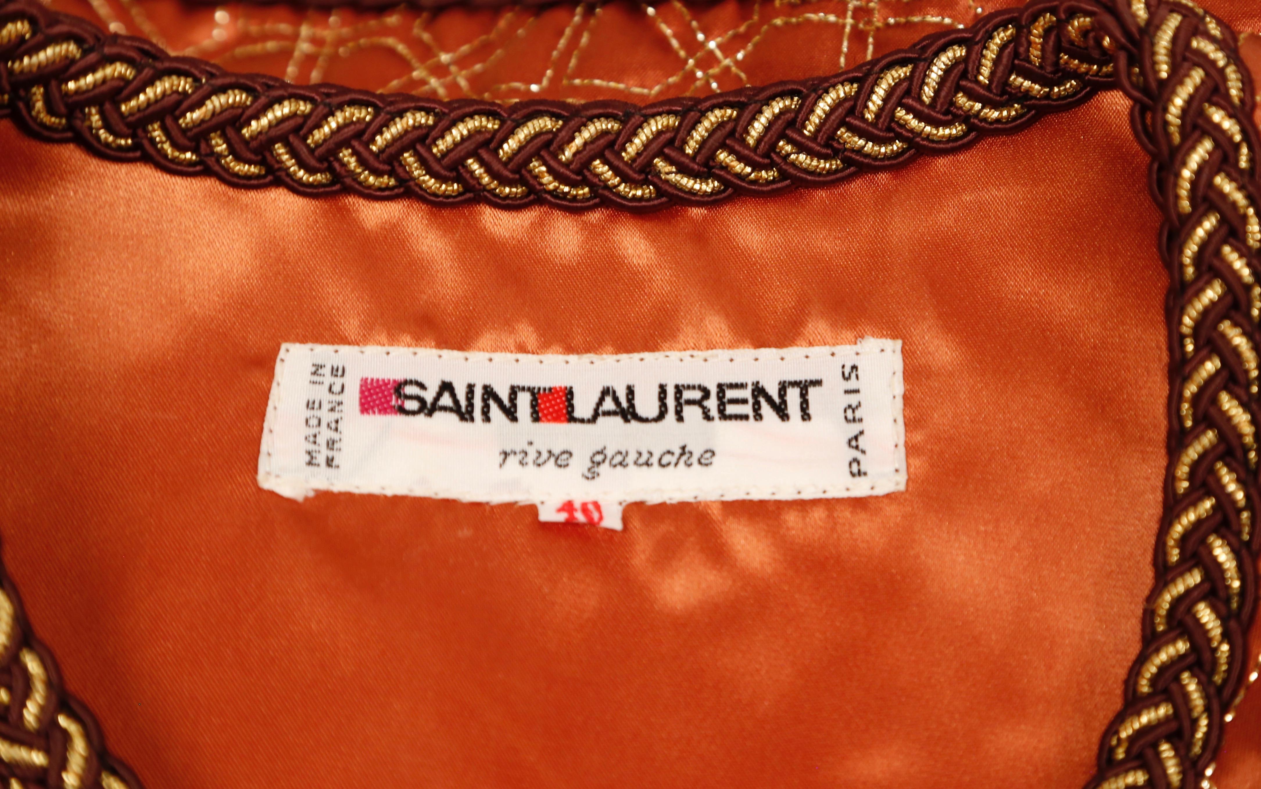 1979 YVES SAINT LAURENT copper silk matelasse quilted runway jacket For Sale 2