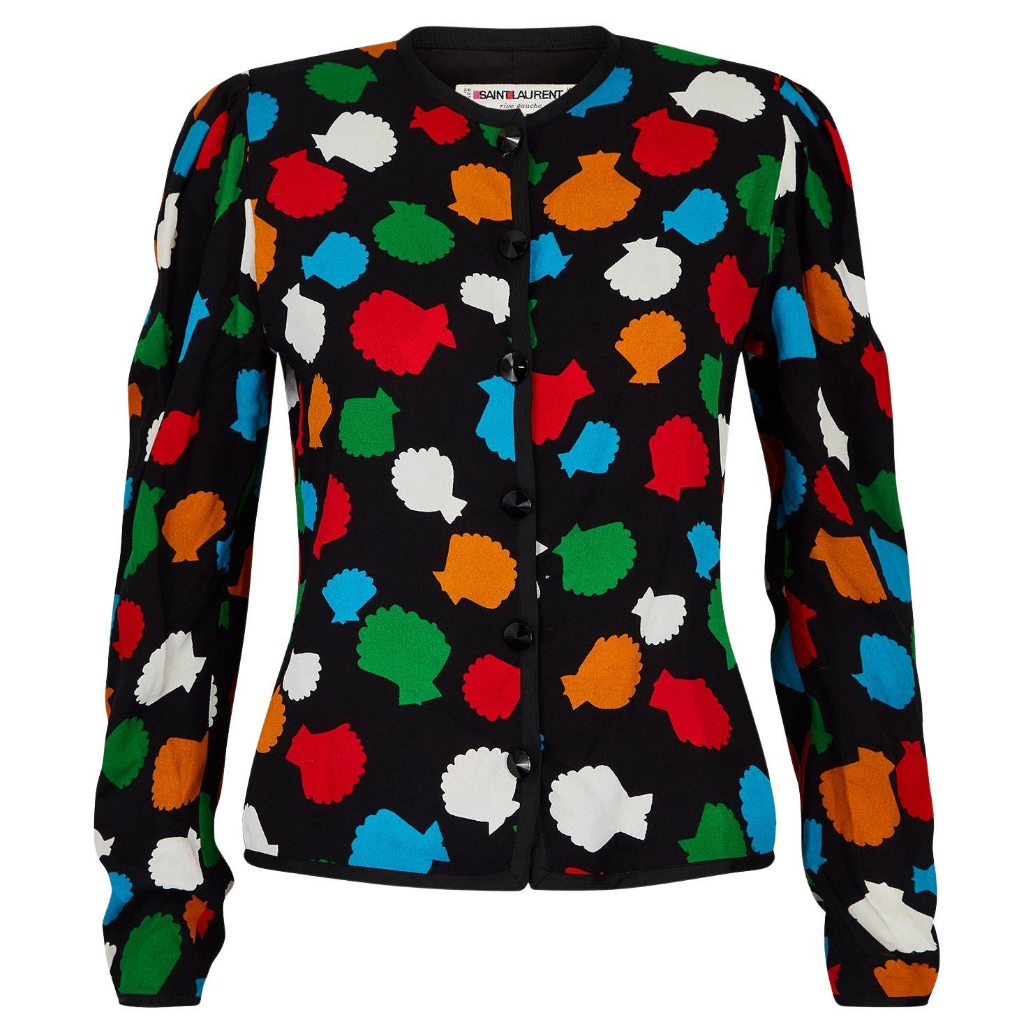 1979 Yves Saint Laurent Documented Silk Seashell Print Jacket