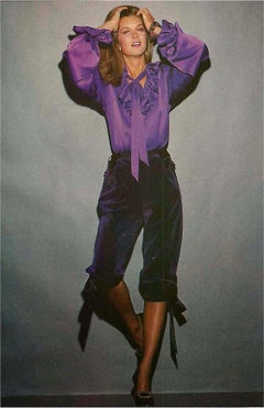 1979 Yves Saint Laurent Documented Royal Purple Velvet Jacket Knicker Pantsuit