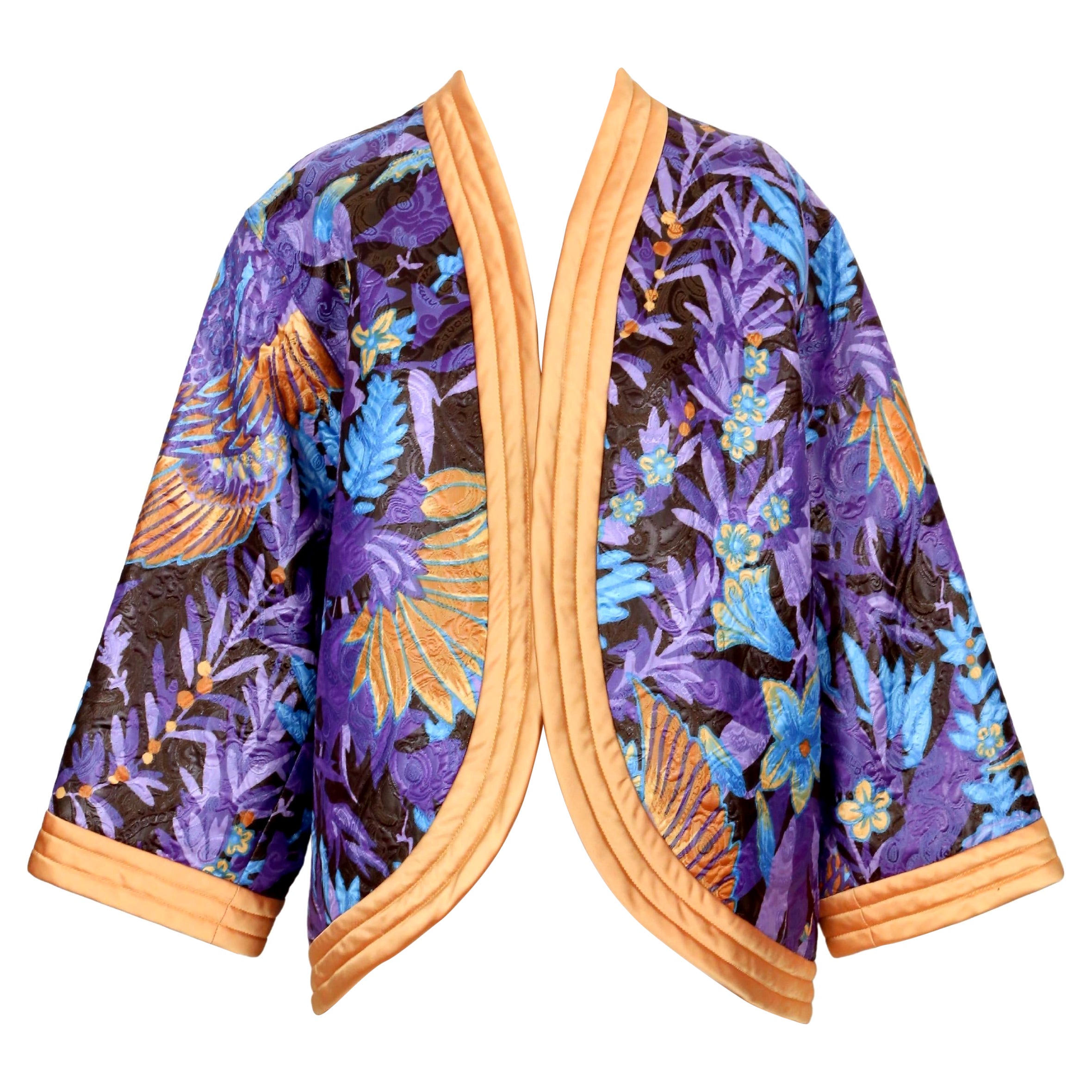 1979 YVES SAINT LAURENT satin kimono RUNWAY jacket with Asian jacquard motif