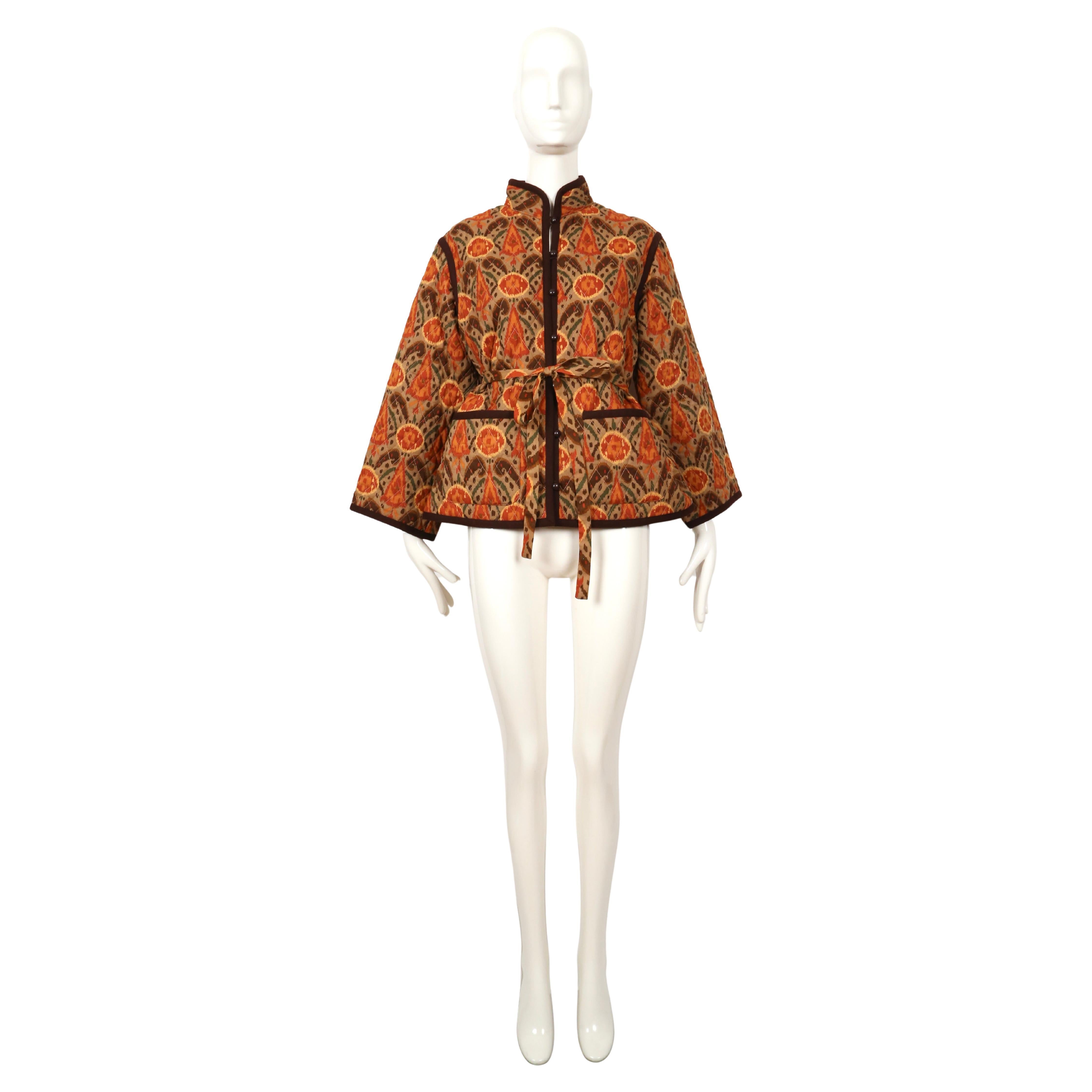 Brown 1979 YVES SAINT LAURENT wool IKAT quilted RUNWAY jacket For Sale