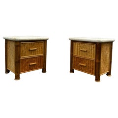 1979s Bamboo Woven Rattan Nightstands