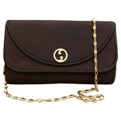 Vintage GUCCI Two-Way Chain Clutch Shoulder Bag Brown Polyester