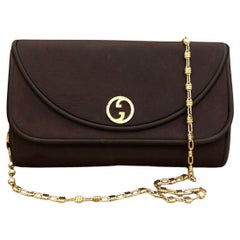 Vintage GUCCI Zwei-Wege-Kette Clutch Umhängetasche Brown Polyester