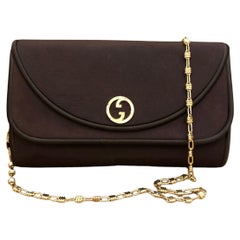 Retro GUCCI Two-Way Chain Clutch Shoulder Bag Brown Polyester