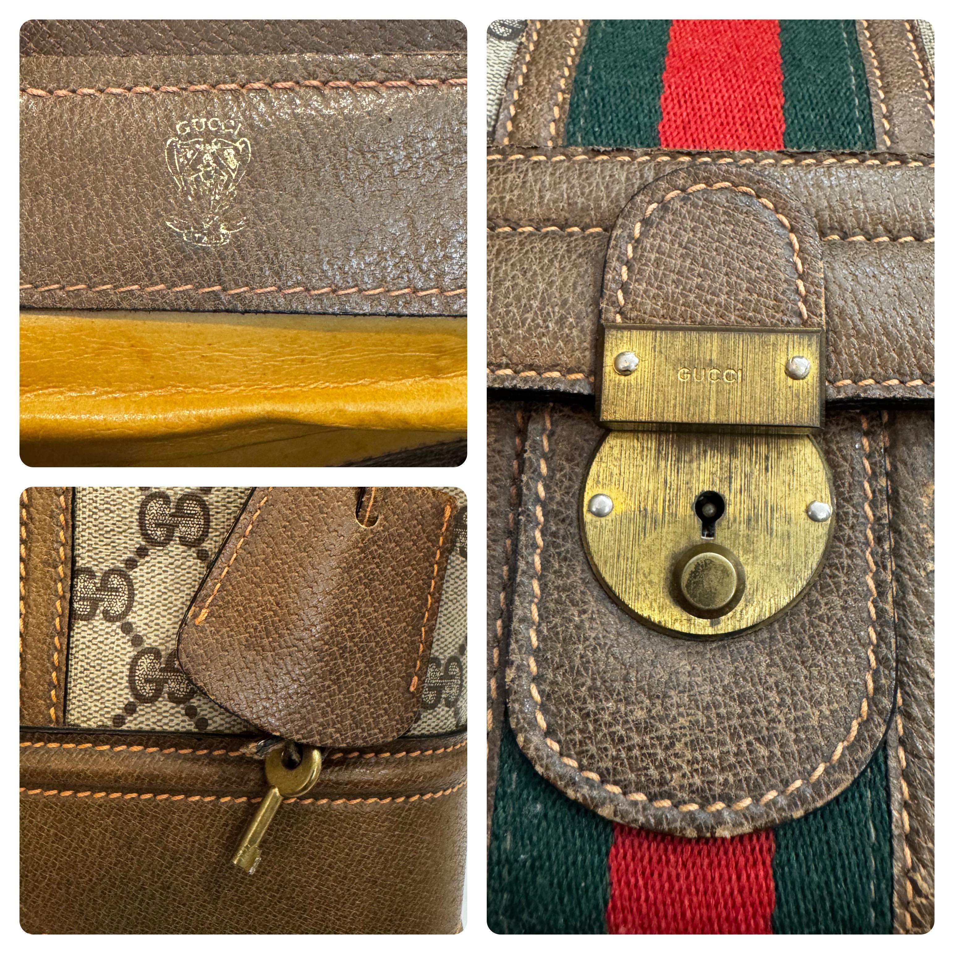 1979s  Vintage GUCCI Web Monogram Canvas Vanity Hand Bag Brown Small For Sale 6