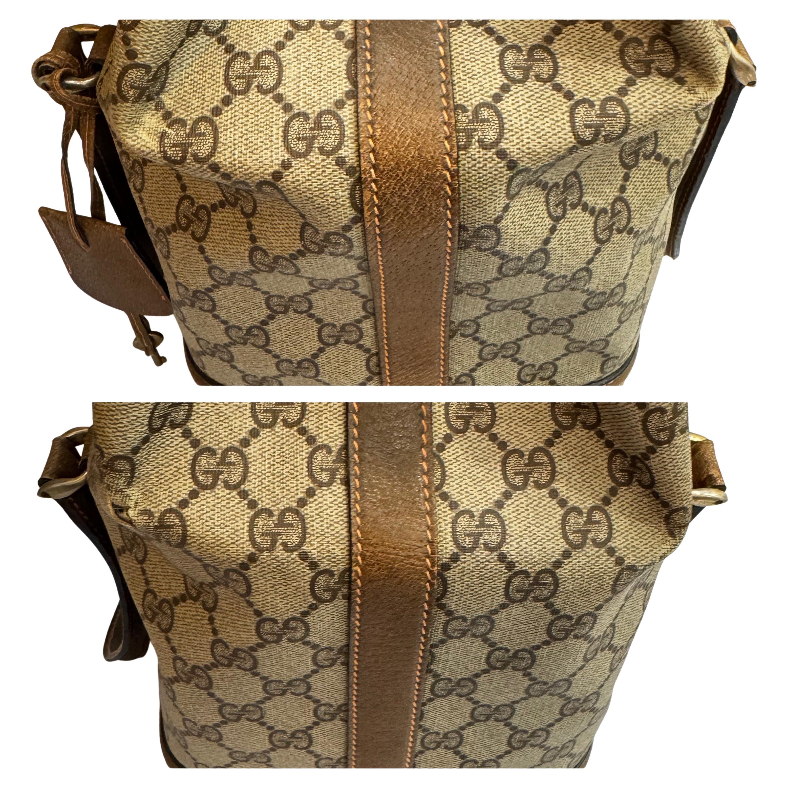 1979s  Vintage GUCCI Web Monogram Canvas Vanity Hand Bag Brown Small For Sale 3