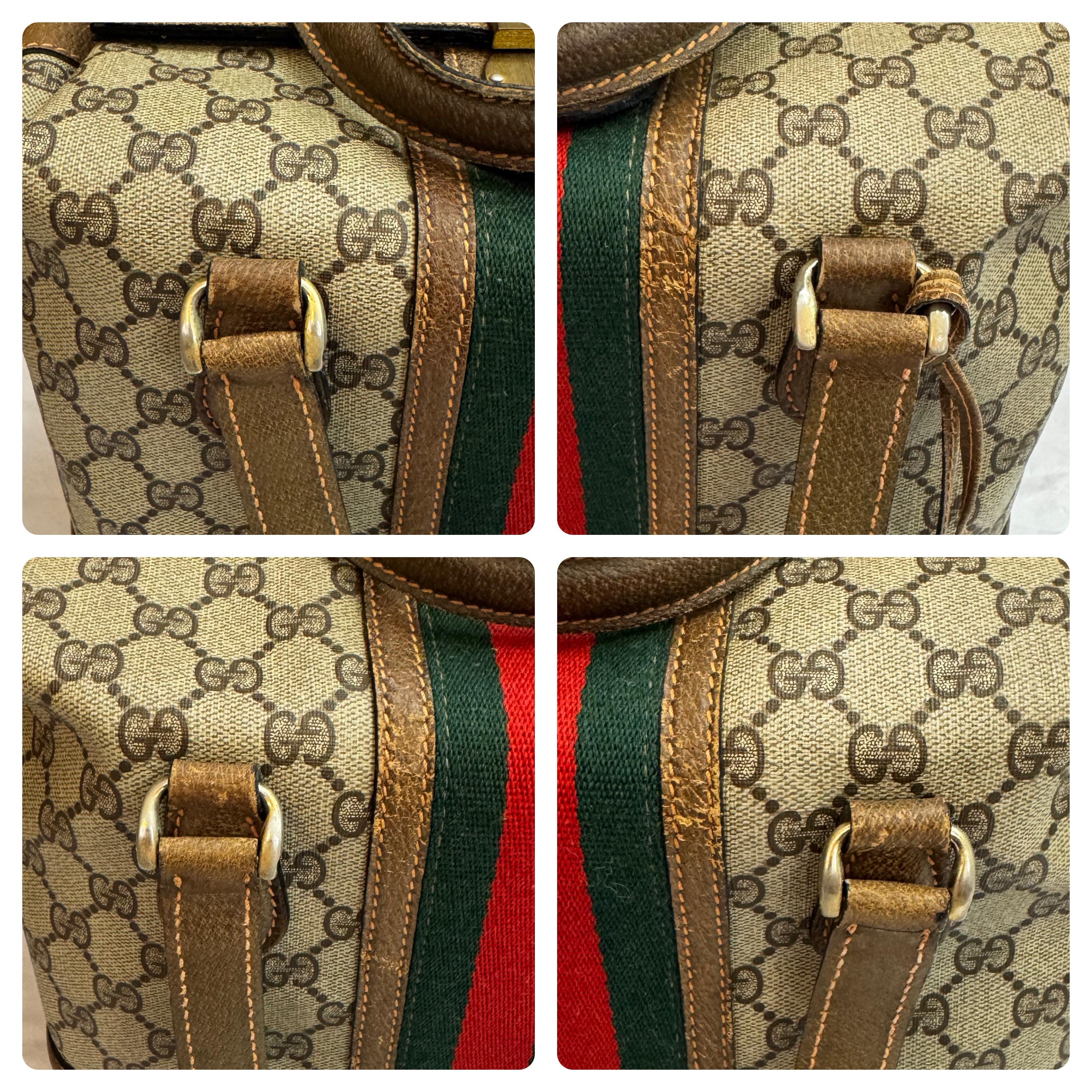 1979s  Vintage GUCCI Web Monogram Canvas Vanity Hand Bag Brown Small For Sale 4