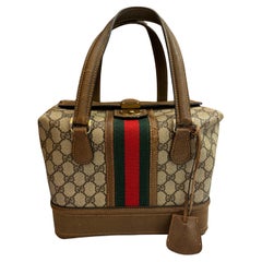 1979s  Vintage GUCCI Web Monogram Canvas Vanity Hand Bag Brown Small