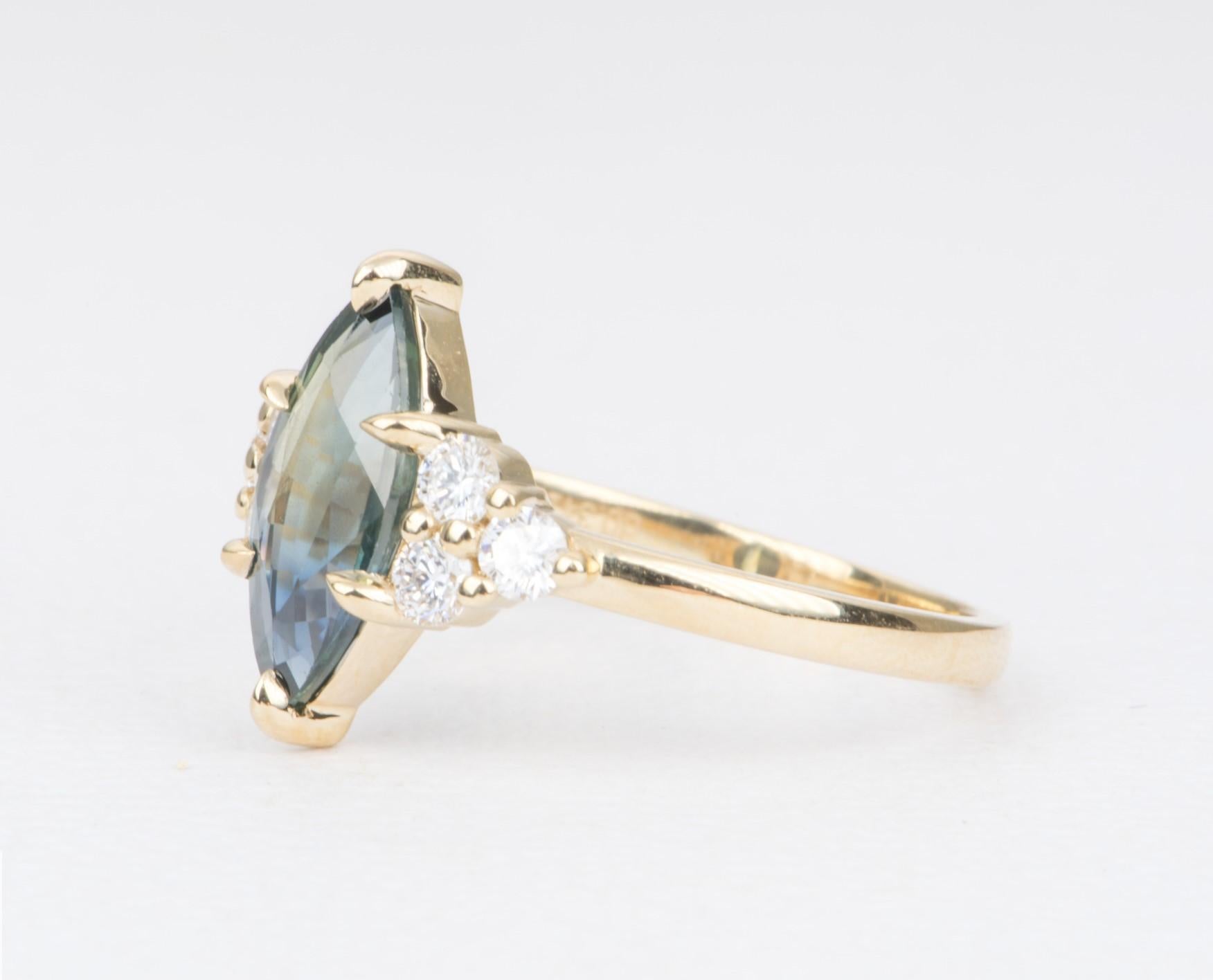 1.97 Karat Marquise Blau Grün Saphir 14 Karat Gelbgold Ring AD1844-2 (Marquiseschliff)