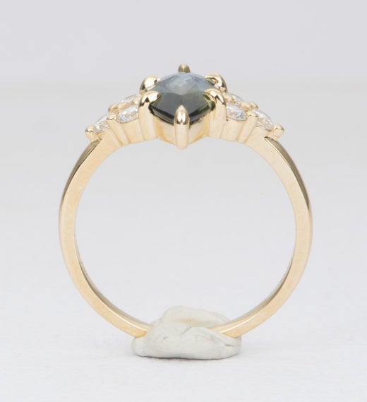 1.97 Carat Marquise Blue Green Sapphire 14 Karat Yellow Gold Ring AD1844-2  at 1stDibs