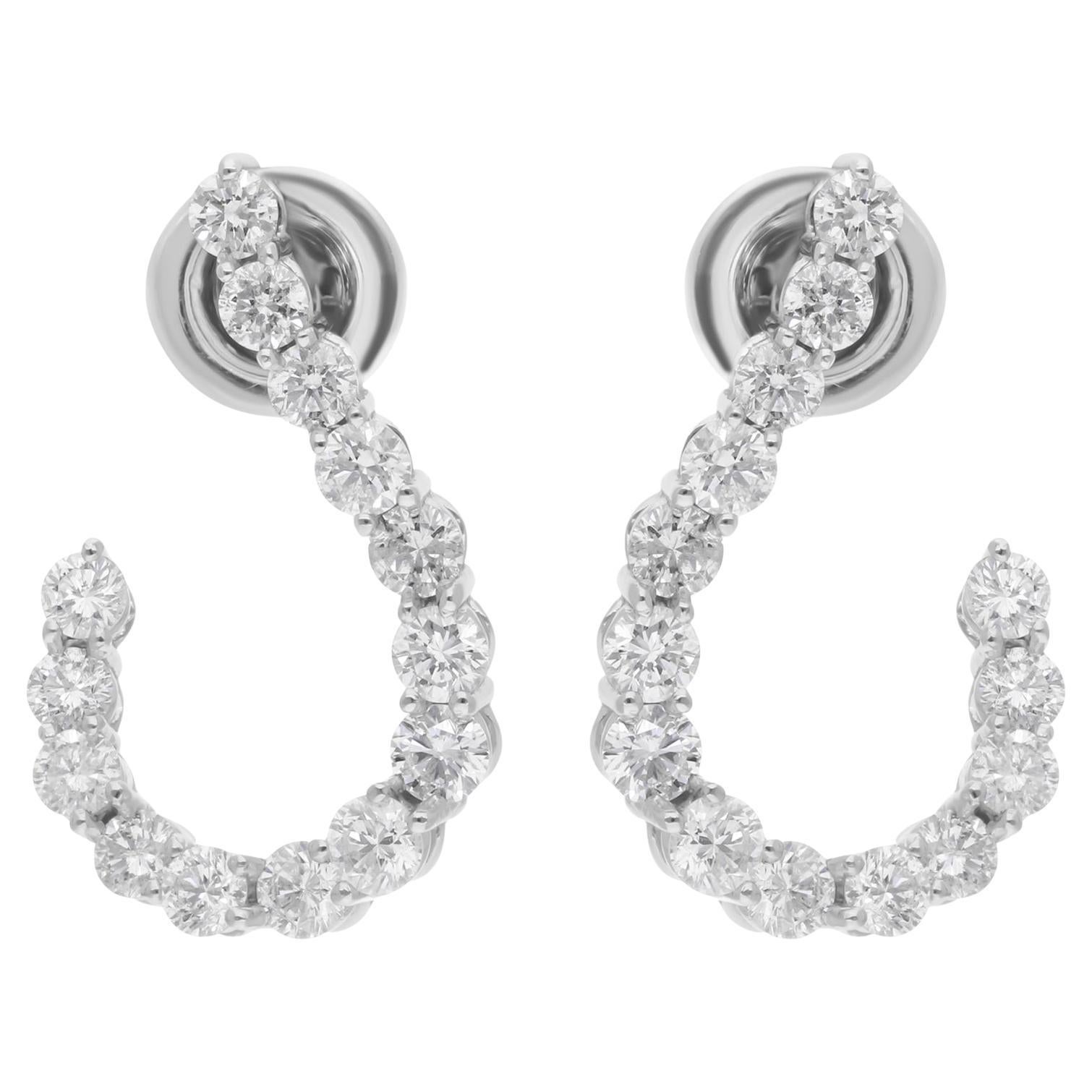 1.97Ct Round Cut Natural Diamond Hoop Earrings In 14K Gold All Tariffs Paid en vente