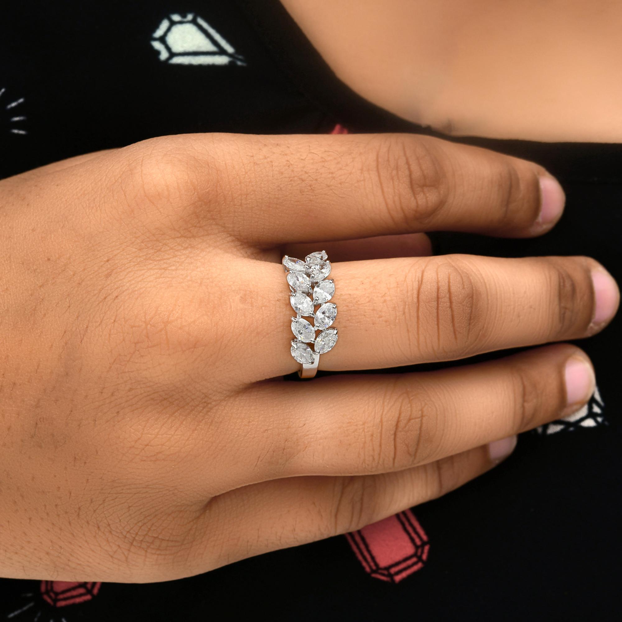 En venta: 1.97Ct SI/H Anillo en Racimo de Diamantes Marquesa Oro Blanco 18k Todas las Tarifas Oro  2