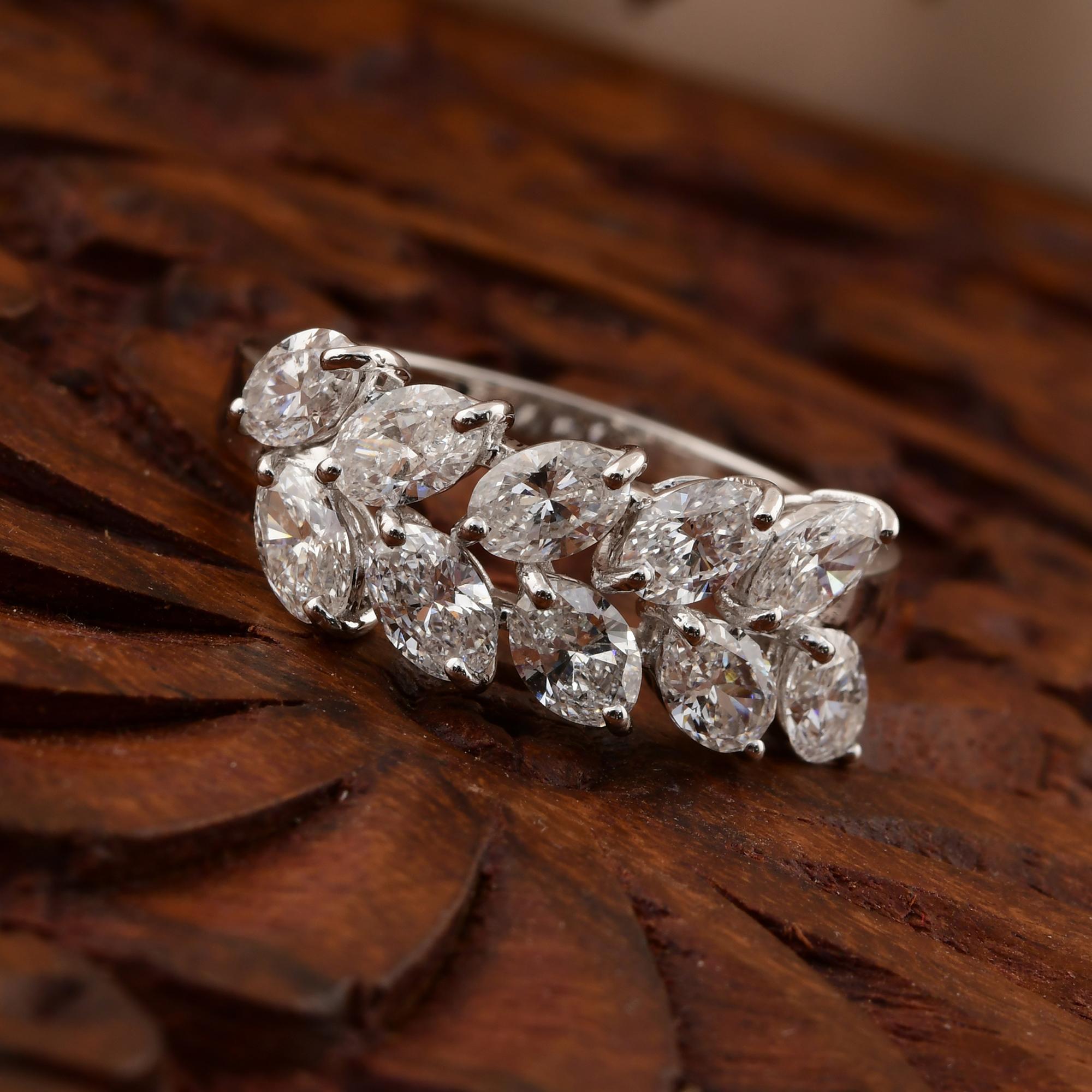 En venta: 1.97Ct SI/H Anillo en Racimo de Diamantes Marquesa Oro Blanco 18k Todas las Tarifas Oro  6