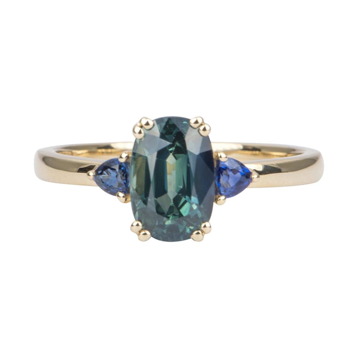 1.97ct Teal Blue Green Oval Sapphire Engagement Ring 14k Yellow Gold AD1749-29