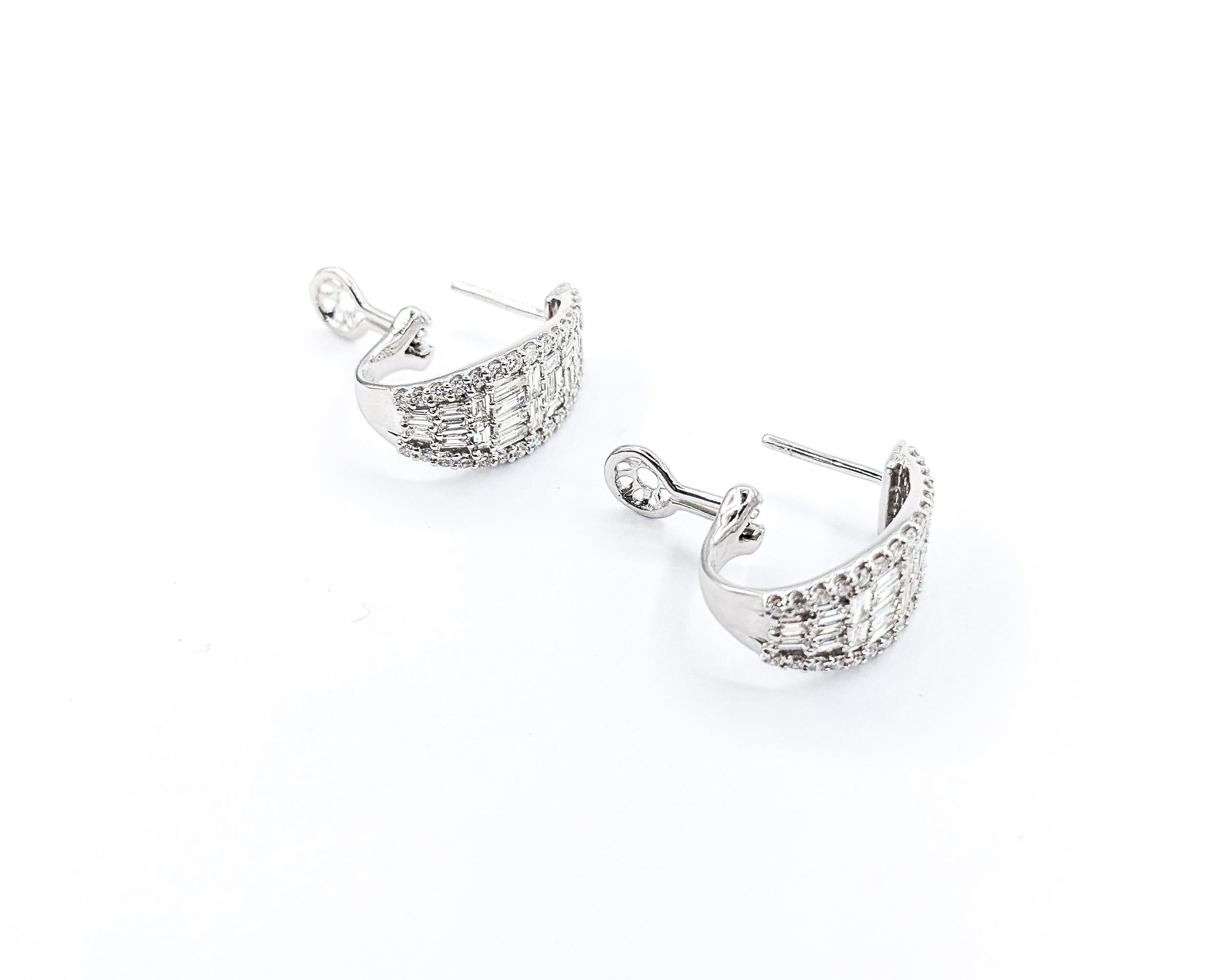 Contemporary 1.97ctw J Hoop Diamond Earrings In White Gold For Sale