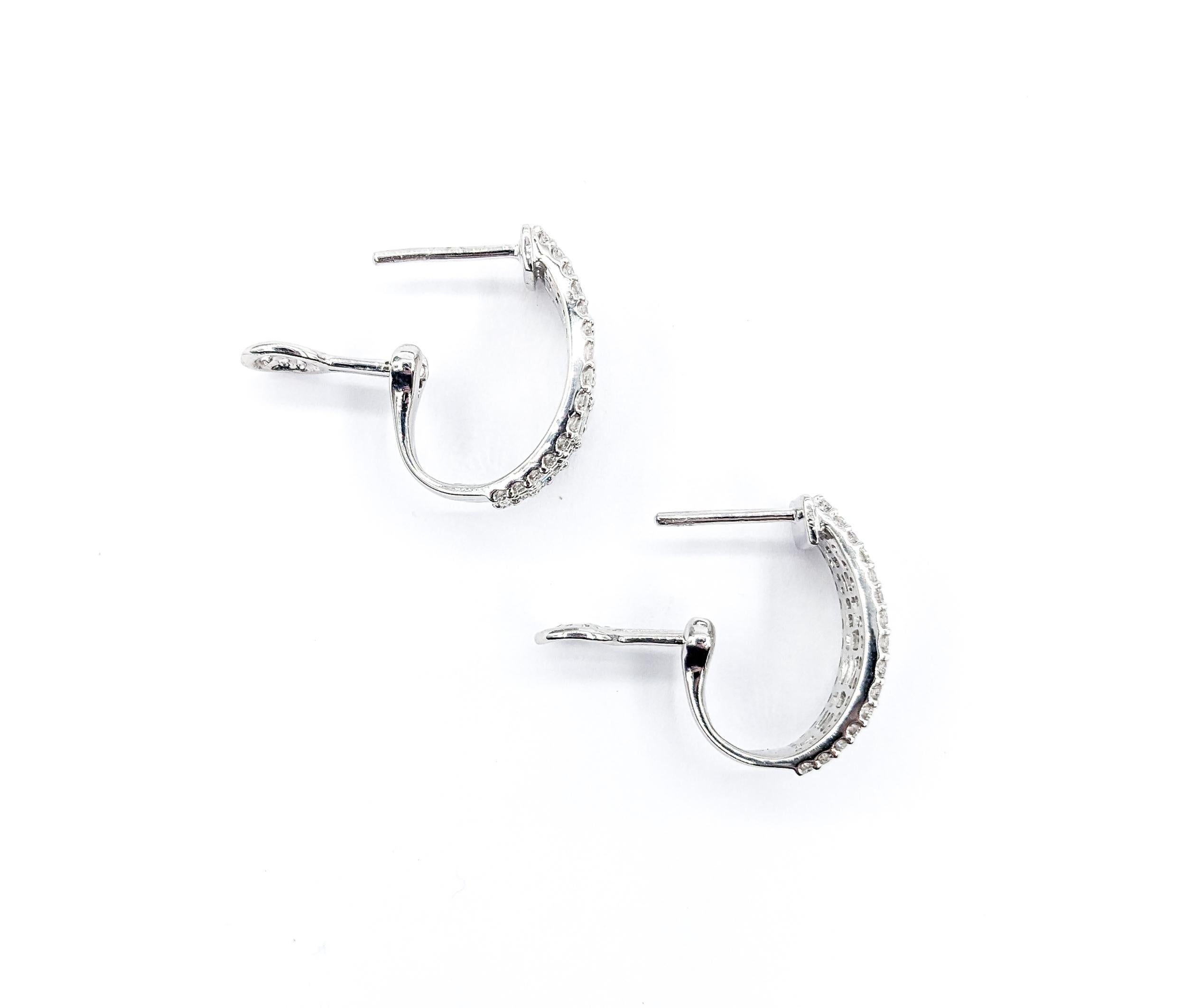 Round Cut 1.97ctw J Hoop Diamond Earrings In White Gold For Sale