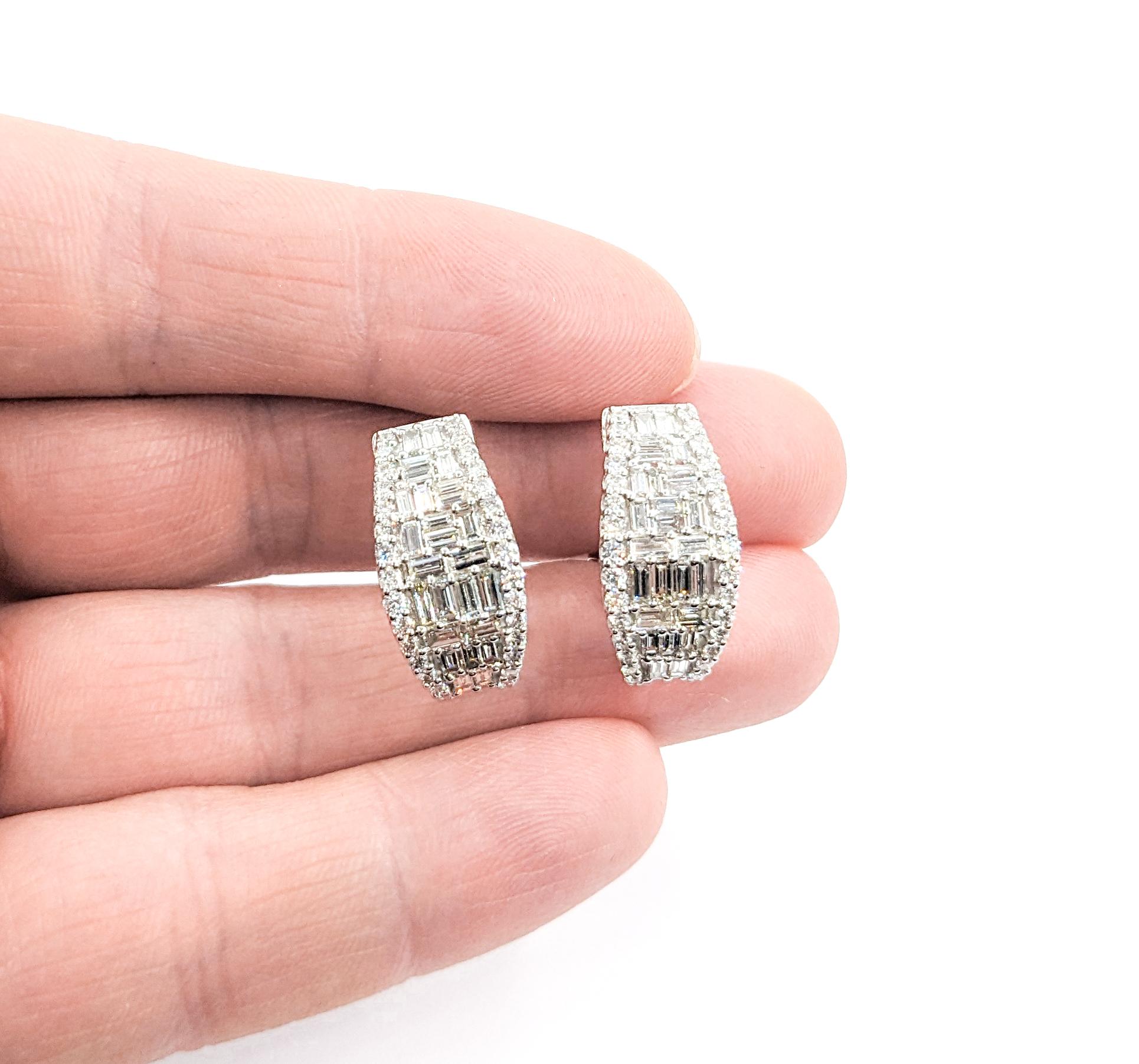 1.97ctw J Hoop Diamond Earrings In White Gold For Sale 3