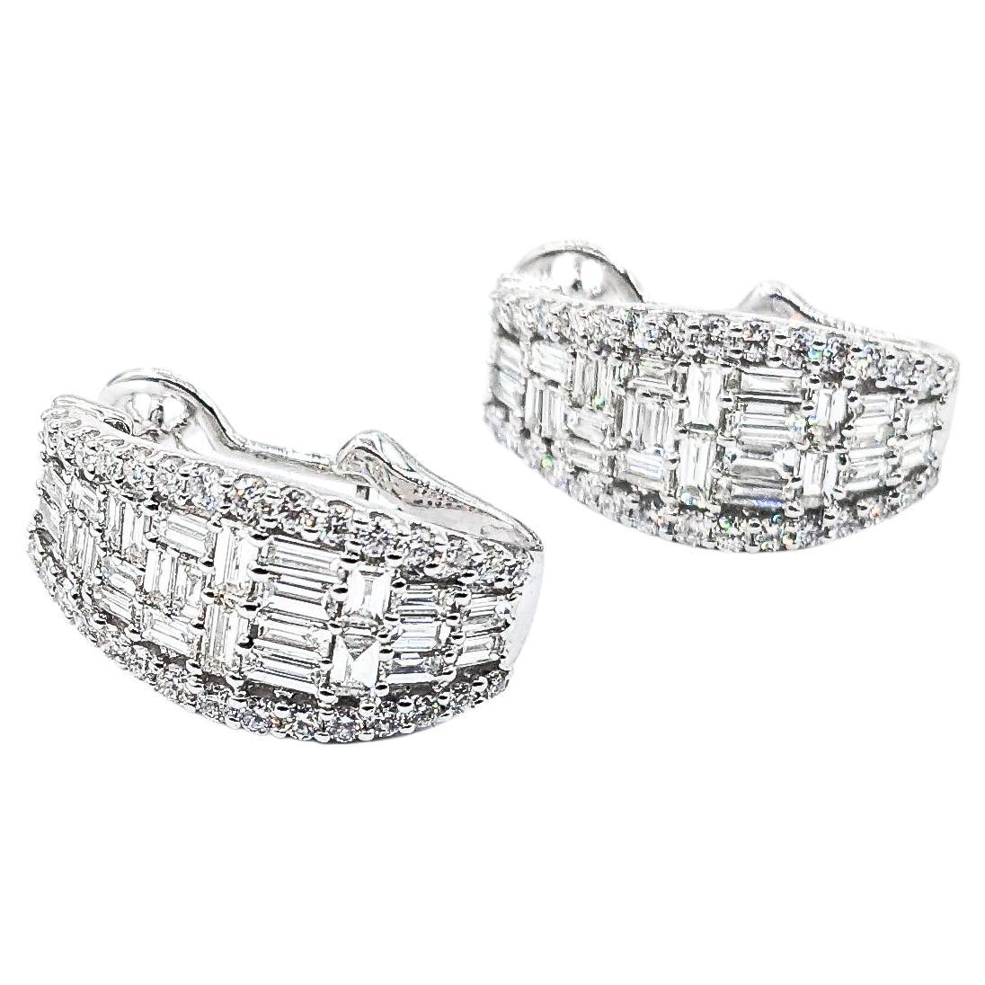 1.97ctw J Hoop Diamond Earrings In White Gold For Sale
