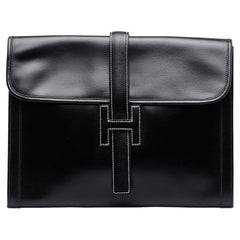 198 Black Box Leather Hermes Jige Clutch