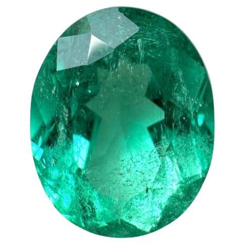 1.98 Carat 9x7 Bright Green Colombian Emerald - Oval Cut May Birthstone Gem
