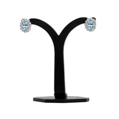 1.98 Carat Aquamarine and Diamond 18 Carat White Gold Cluster Stud Earrings