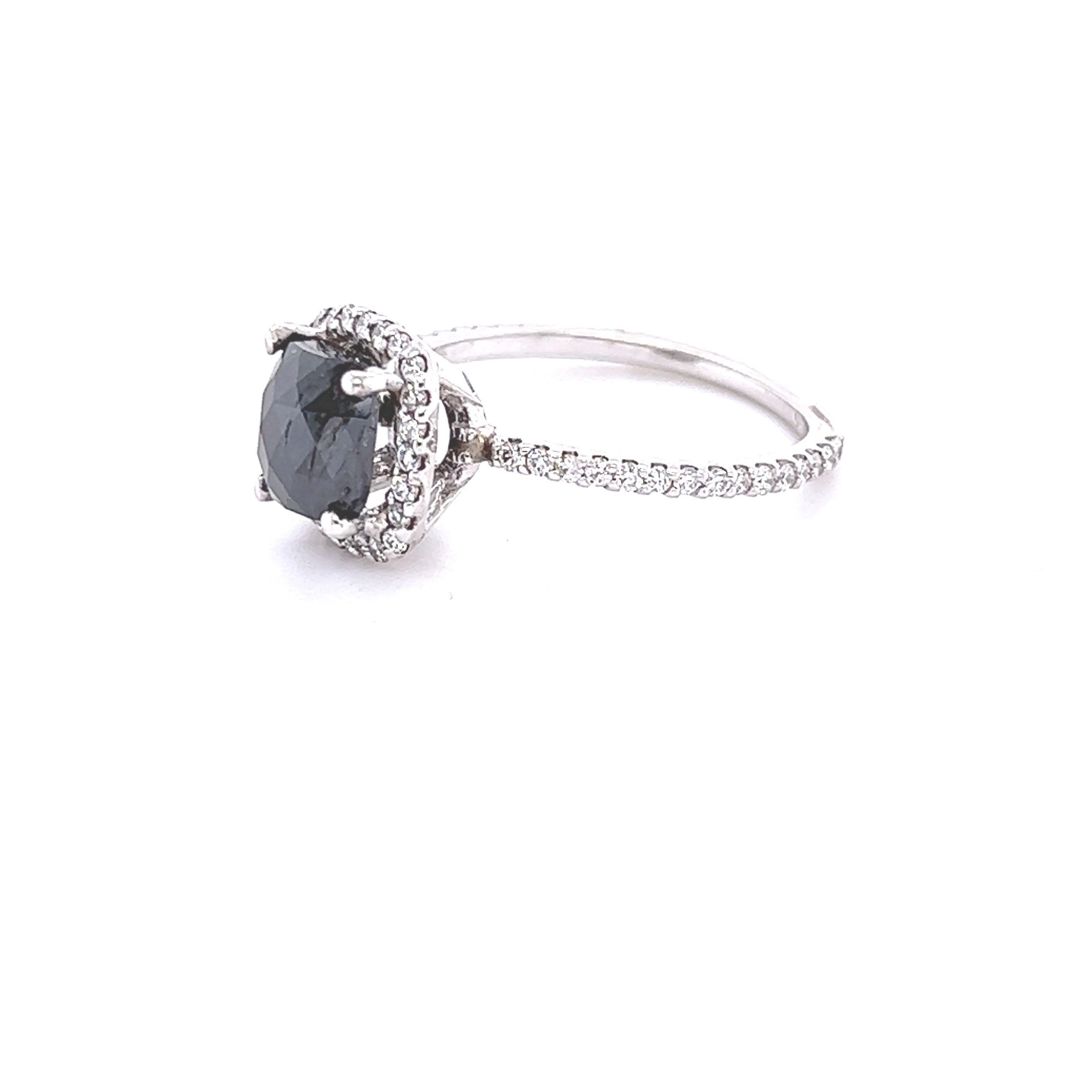 Contemporary 1.98 Carat Black White Diamond White Gold Engagement Ring For Sale