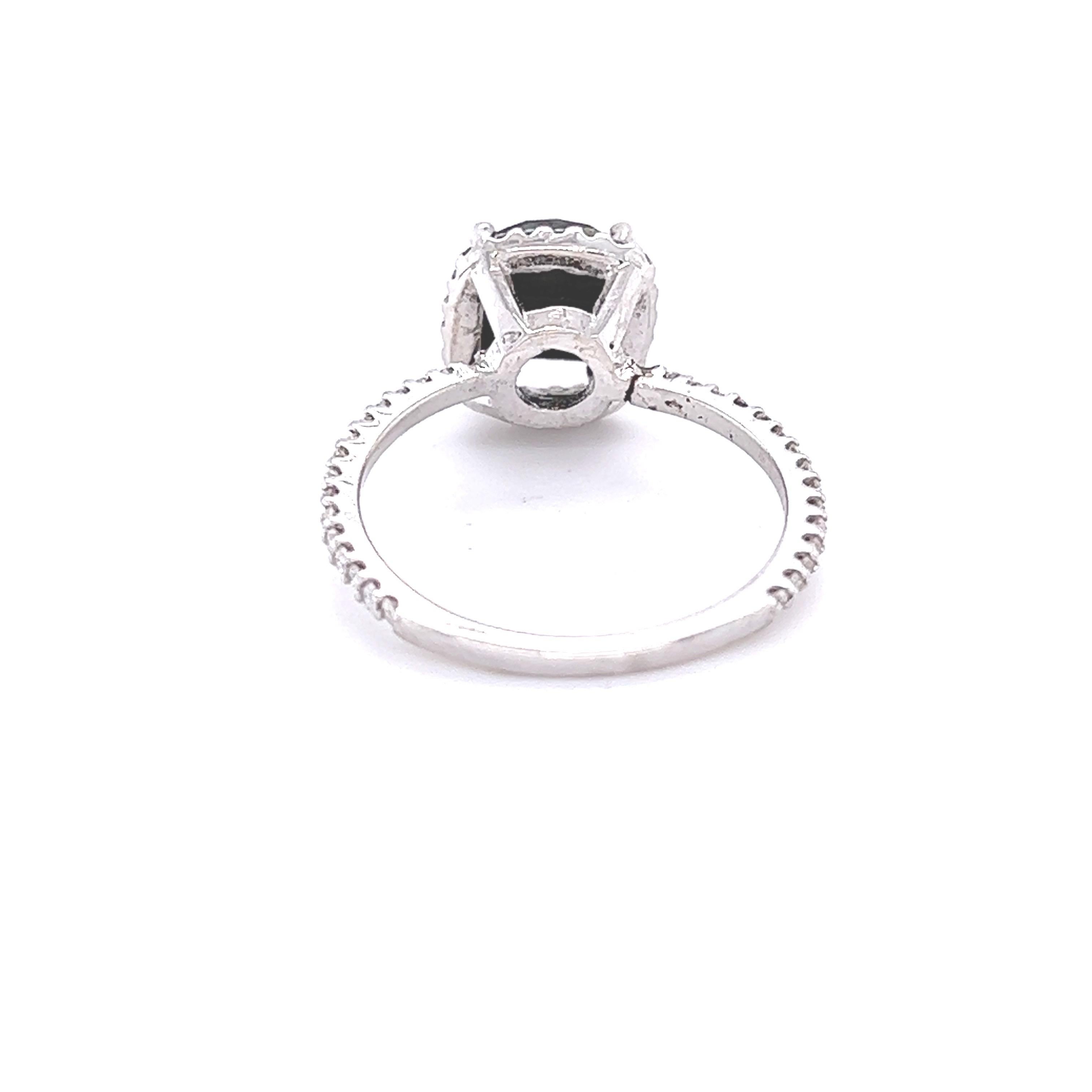 Cushion Cut 1.98 Carat Black White Diamond White Gold Engagement Ring For Sale