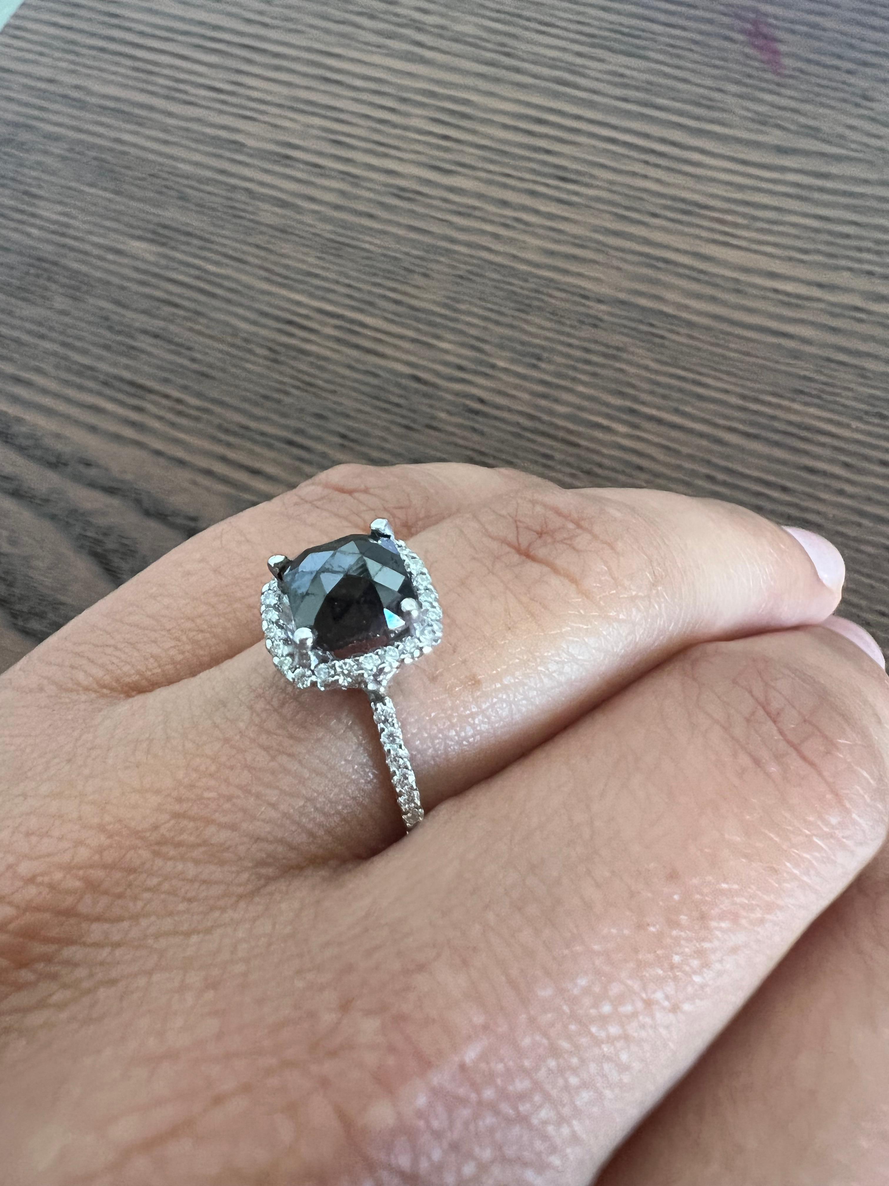1.98 Carat Black White Diamond White Gold Engagement Ring In New Condition For Sale In Los Angeles, CA