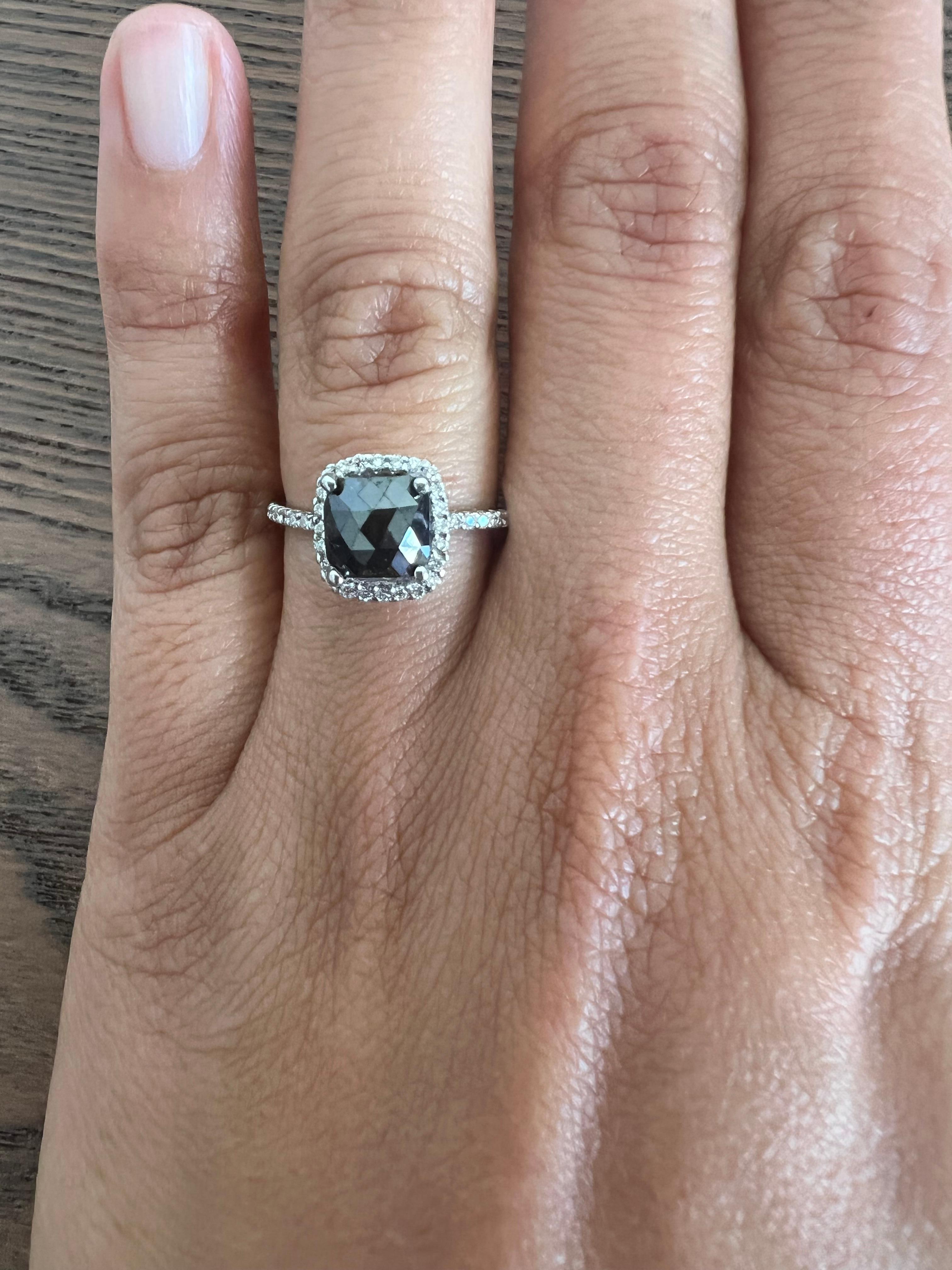 Women's 1.98 Carat Black White Diamond White Gold Engagement Ring For Sale